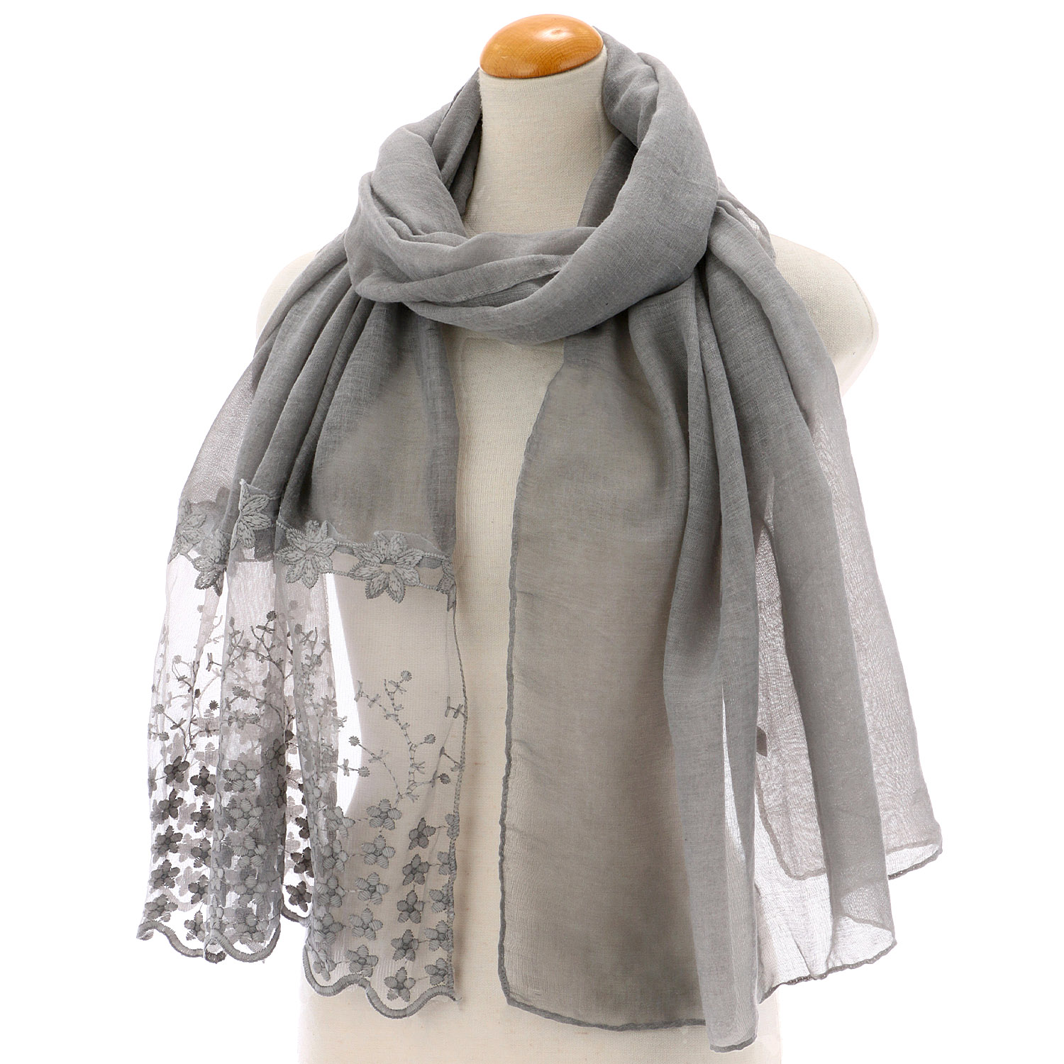 小花刺繍切替ストール - 画像1