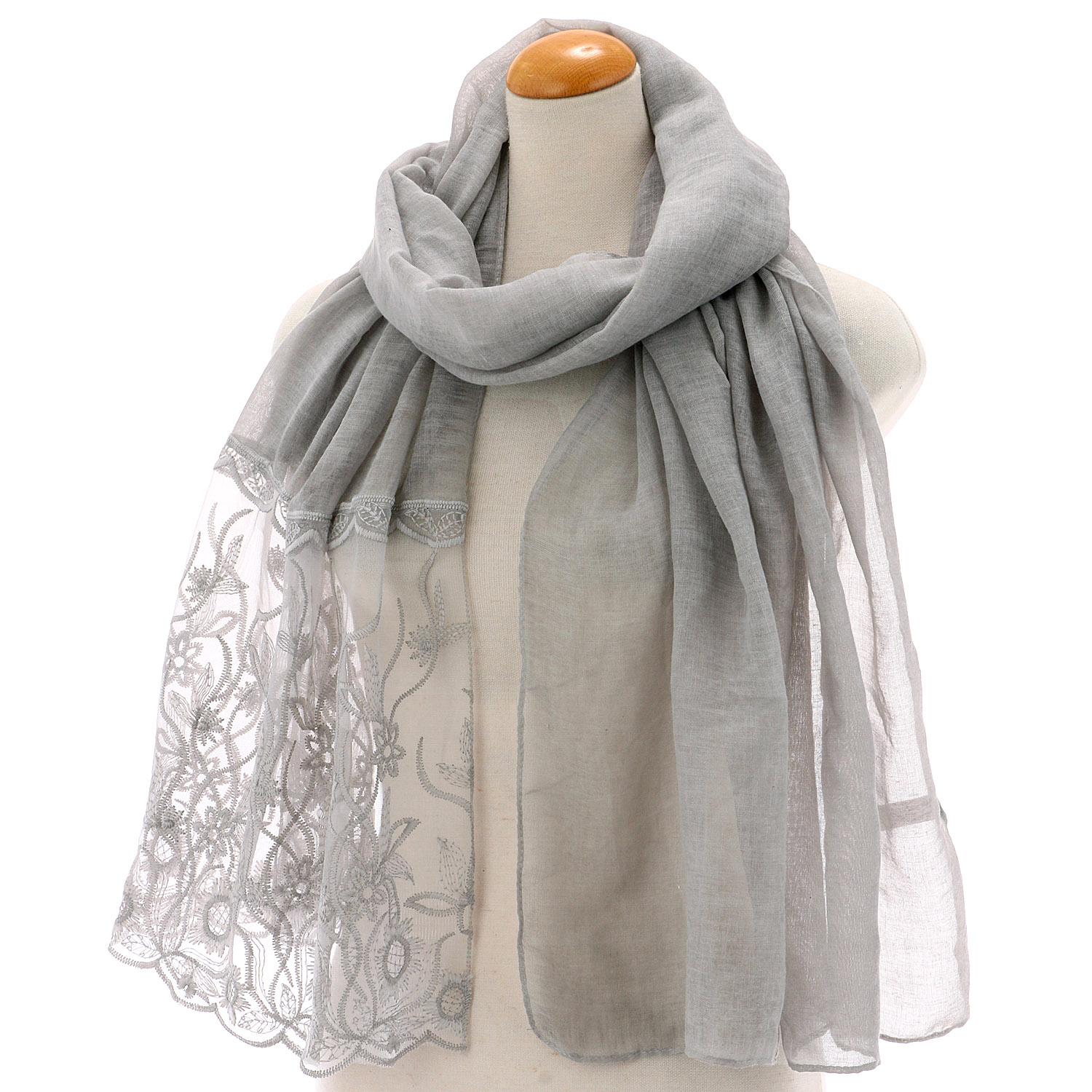 フラワー刺繍切替ストール - 画像1