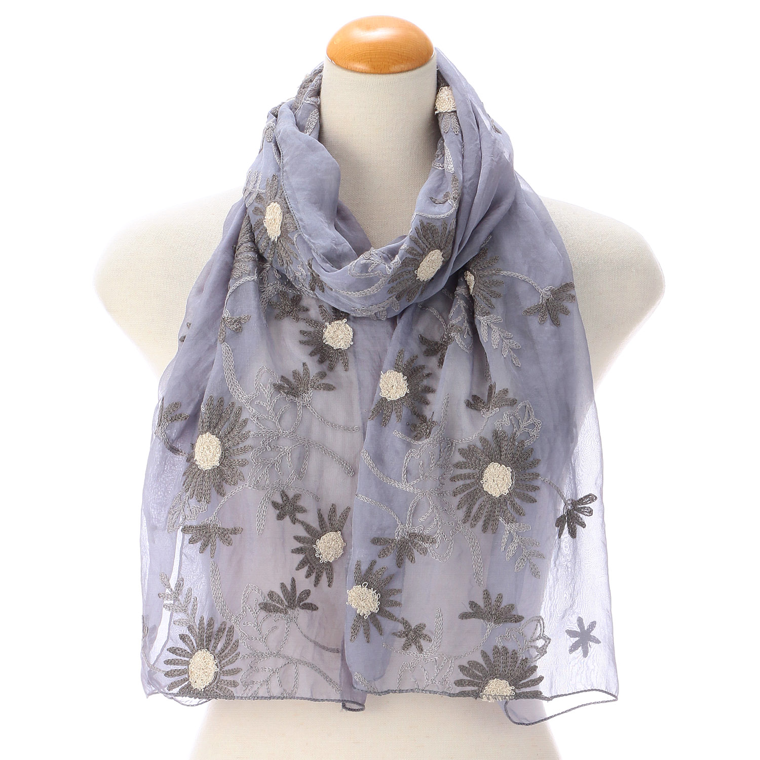 花柄刺繍ストール - 画像1