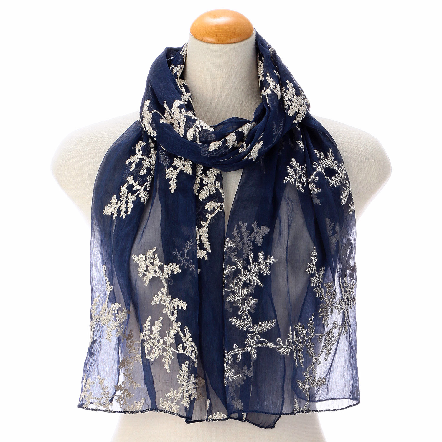 リーフ刺繍ストール - 画像1