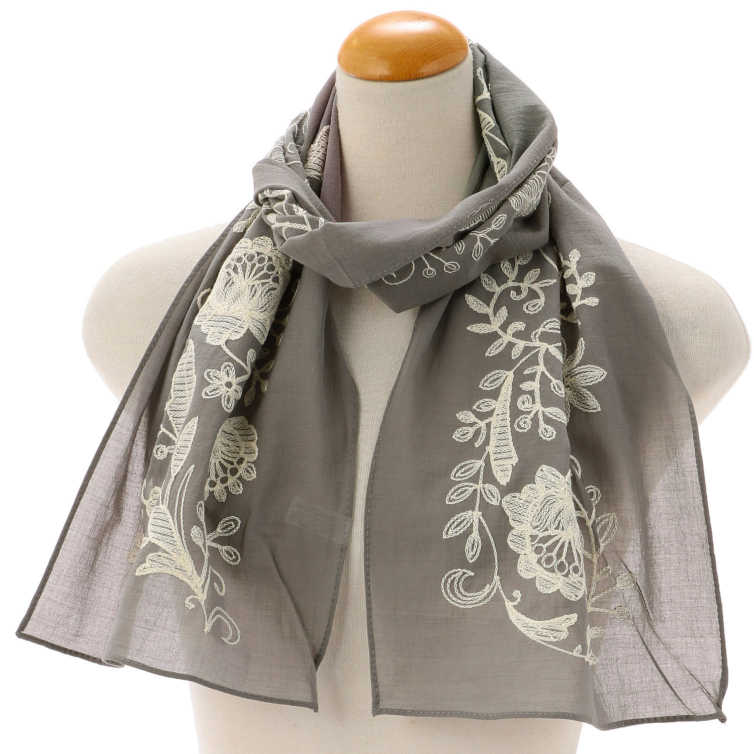 コットン刺繍ストール - 画像1