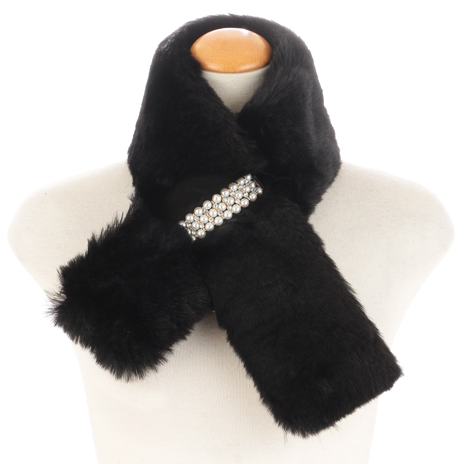 【ベージュ終了】フェイクファー パールビジュ－付きマフラー - 画像2