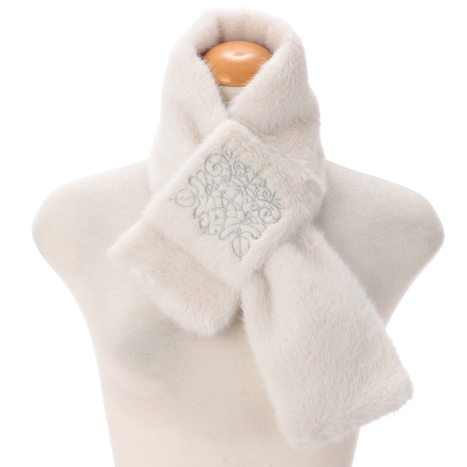 【モカブラウン終了】エコファー刺繍ティペット - 画像3