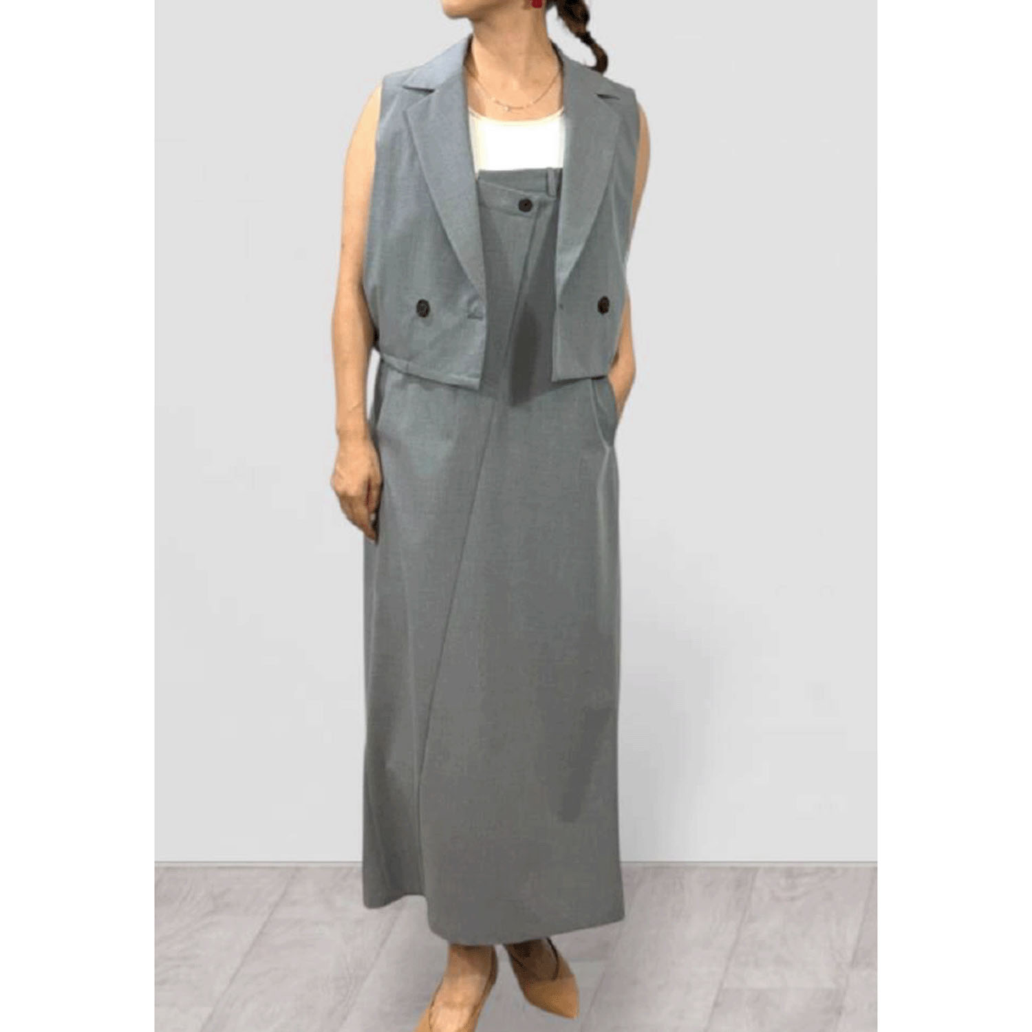 QTUME クロップドスリーブレスジャケット - 画像3