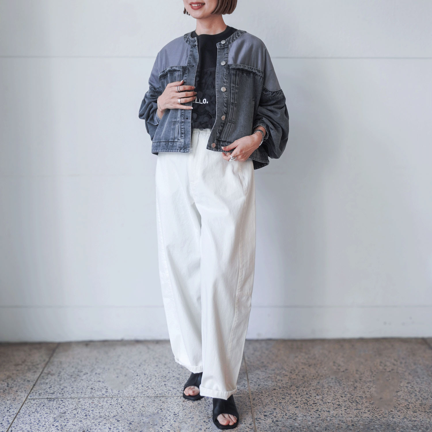 QTUME リメイク風デニムコンビジャケット - 画像3