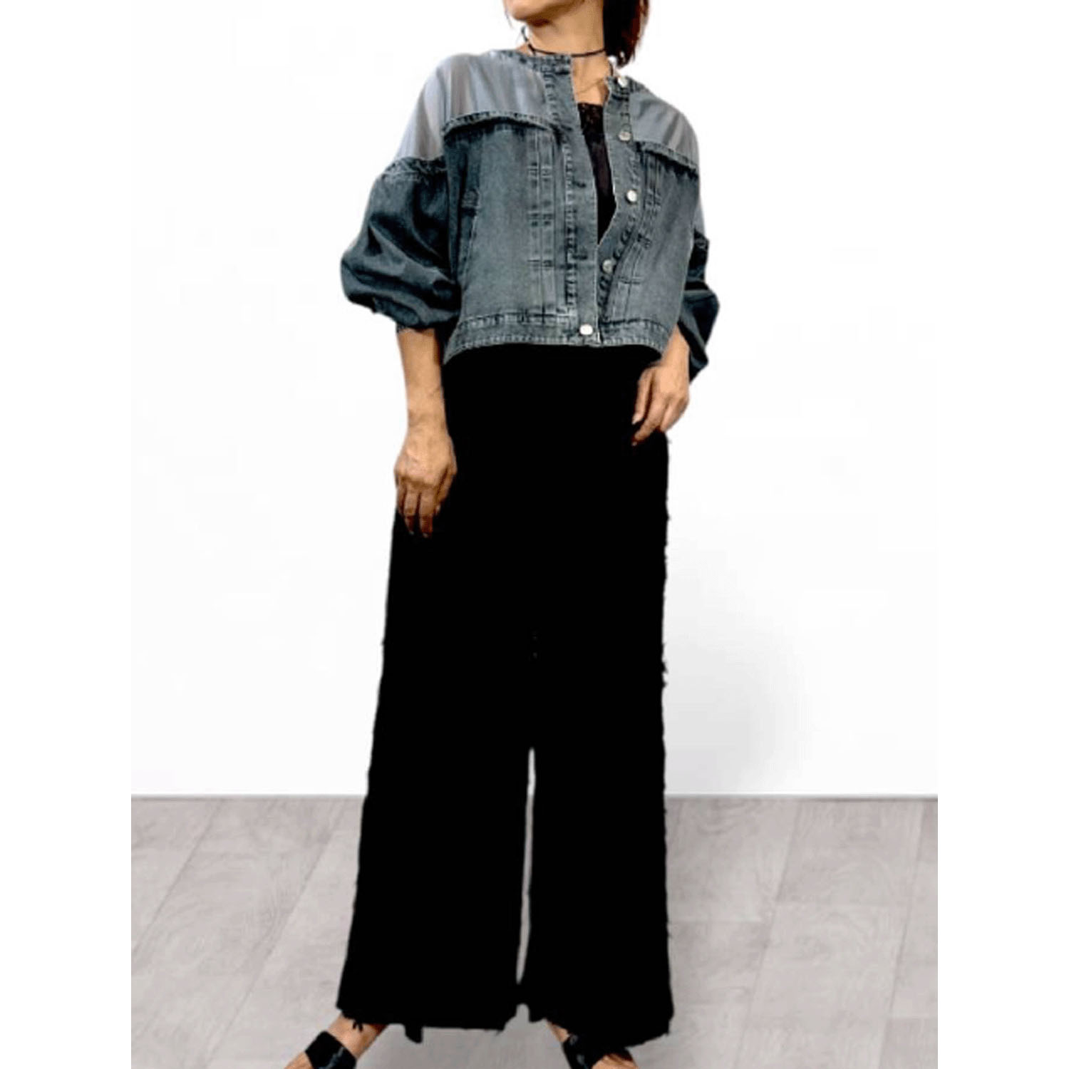 QTUME リメイク風デニムコンビジャケット - 画像10