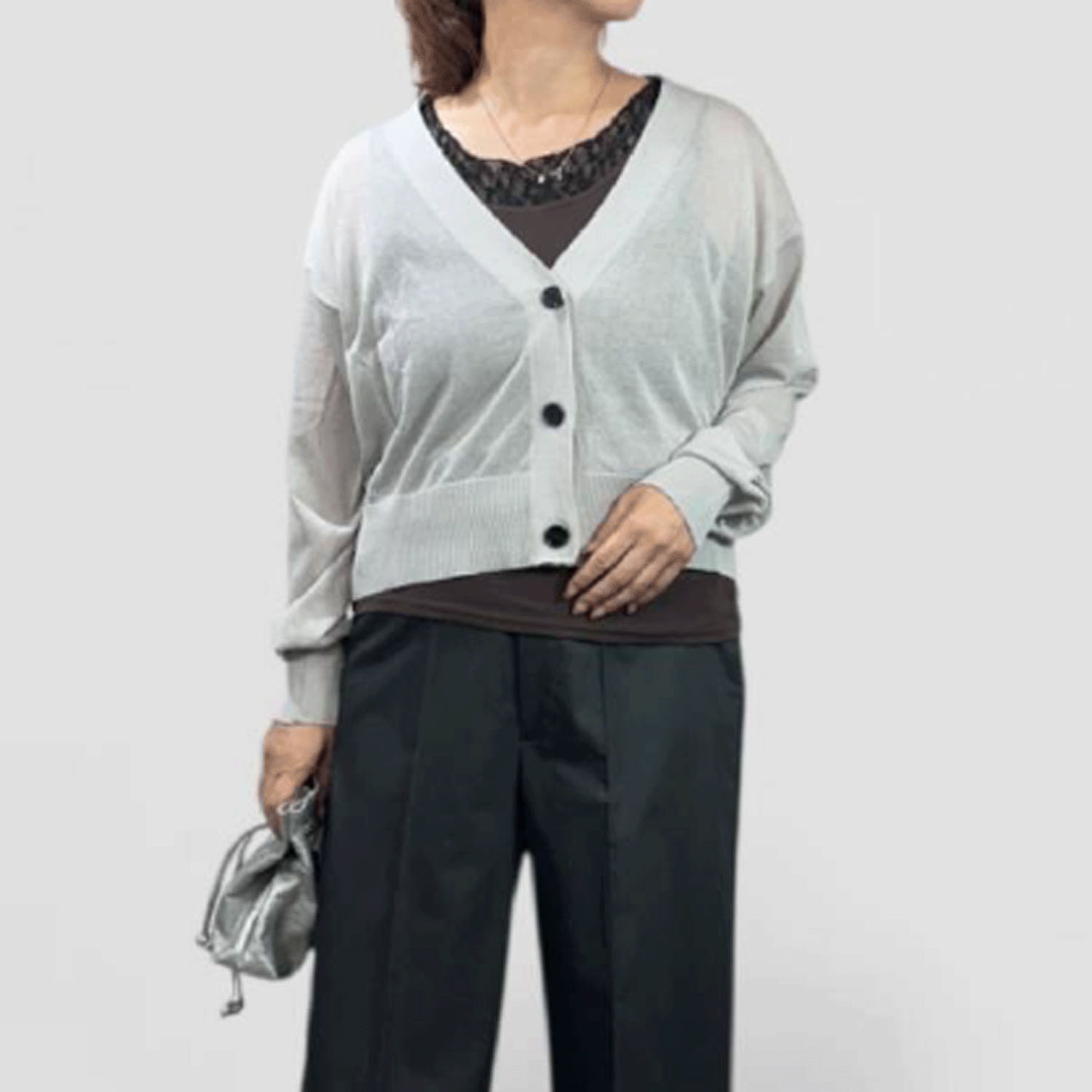 QTUME シアーニットクロップドカーデ - 画像3