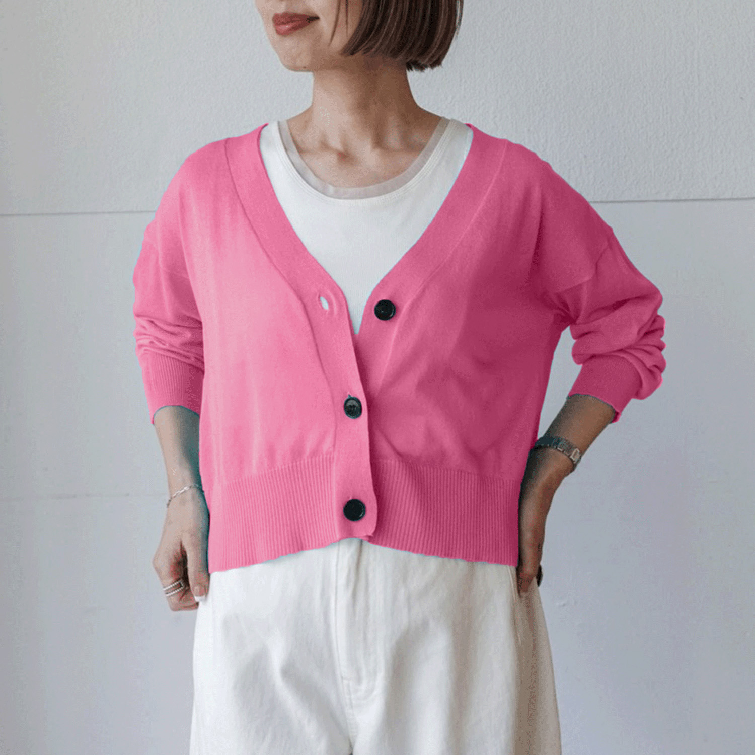 QTUME シアーニットクロップドカーデ - 画像6