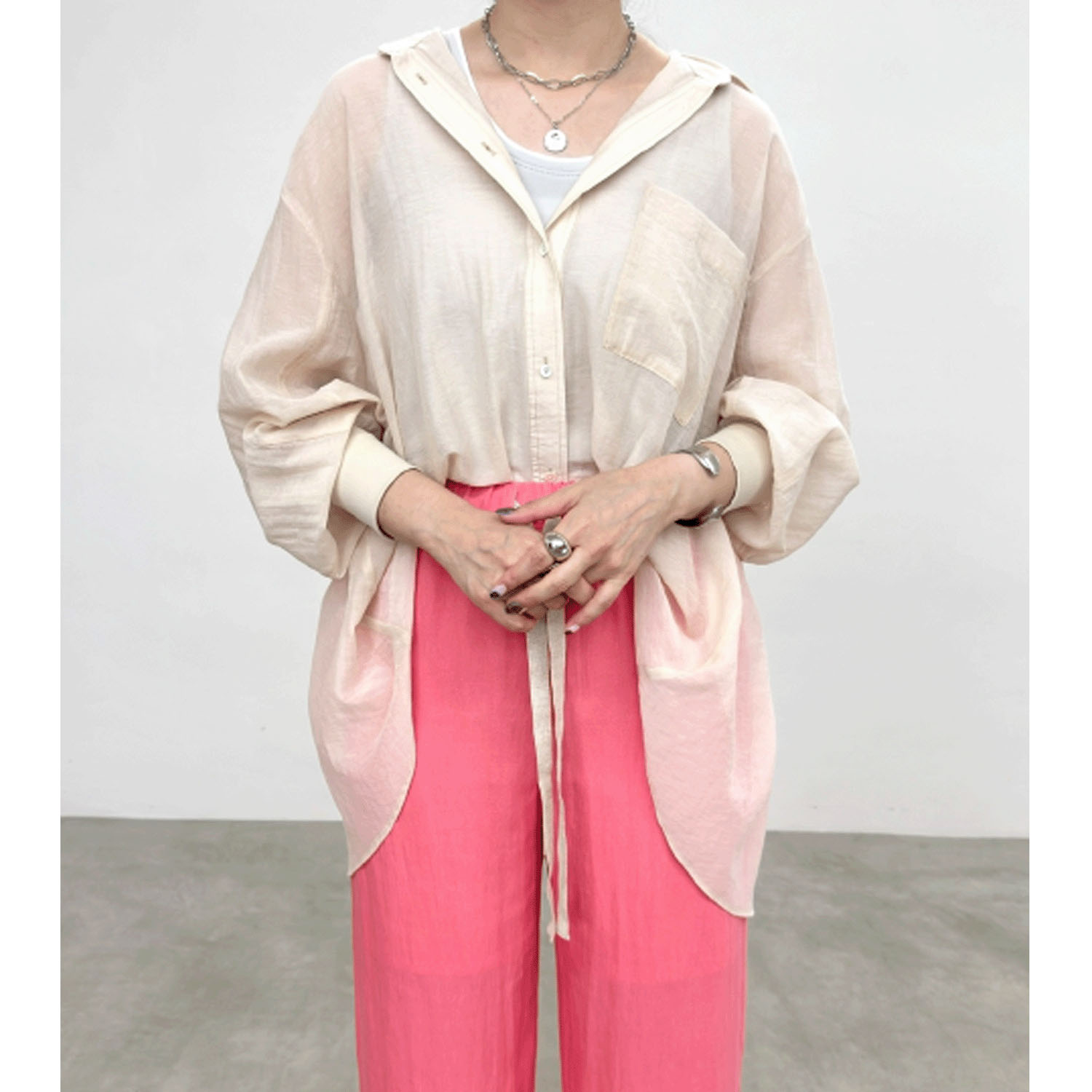 NUS シアーバックギャザーフレアシャツ - 画像5