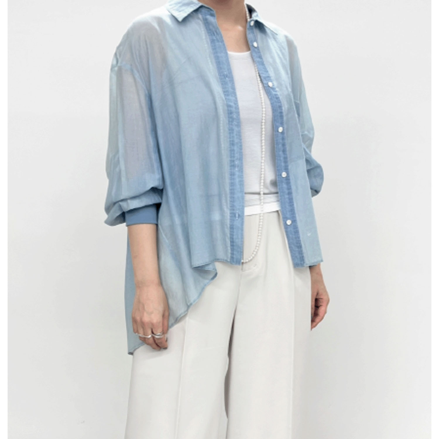 NUS シアーバックギャザーフレアシャツ - 画像9