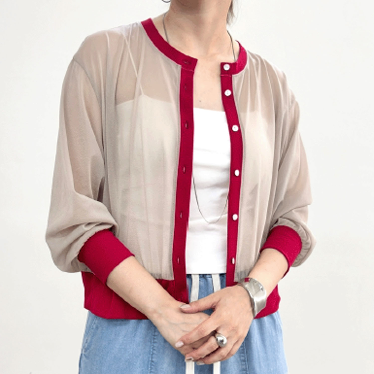 NUS バイカラーシアーカーディガン - 画像1