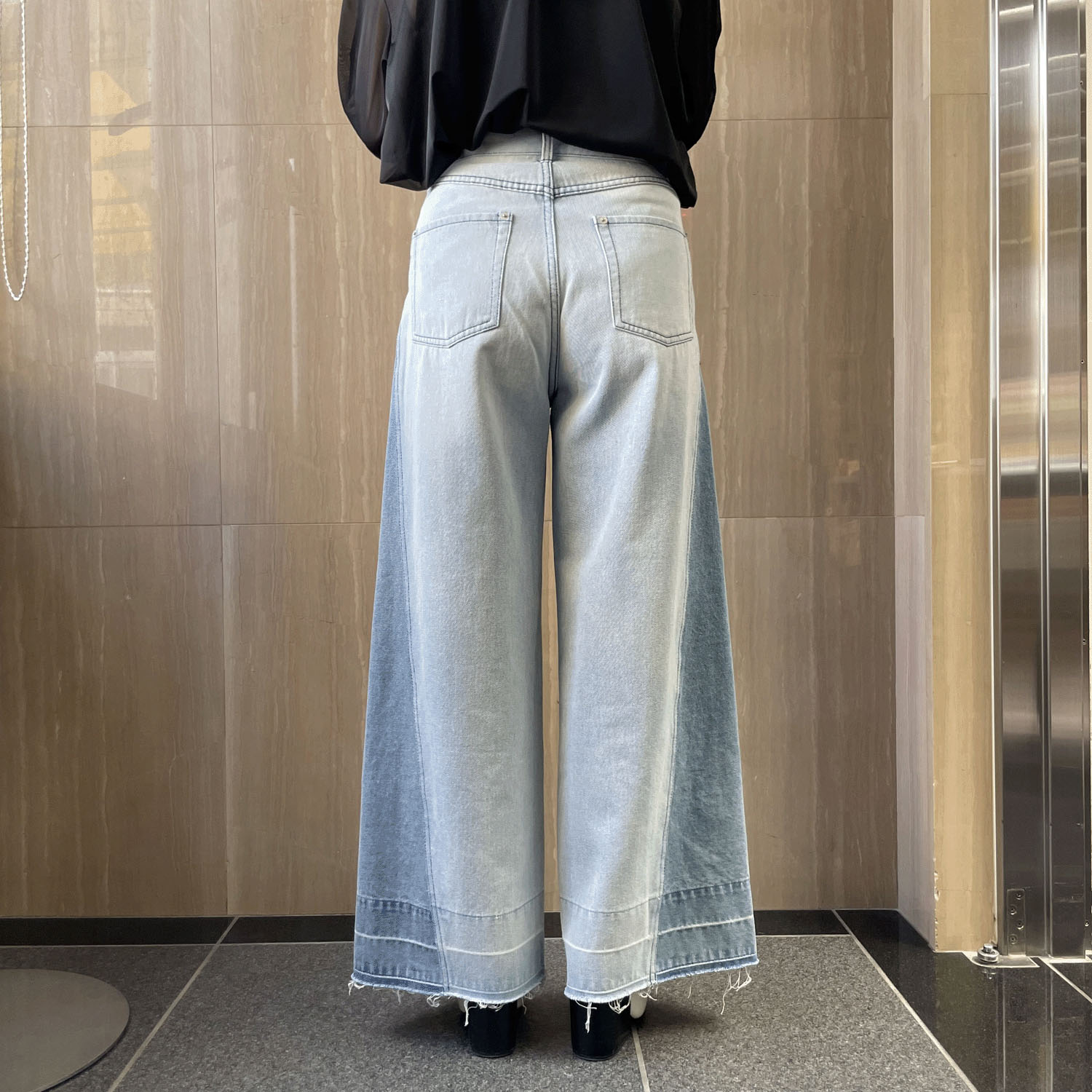 一珠 B7 サイド切替ワイドデニムパンツ - 画像4