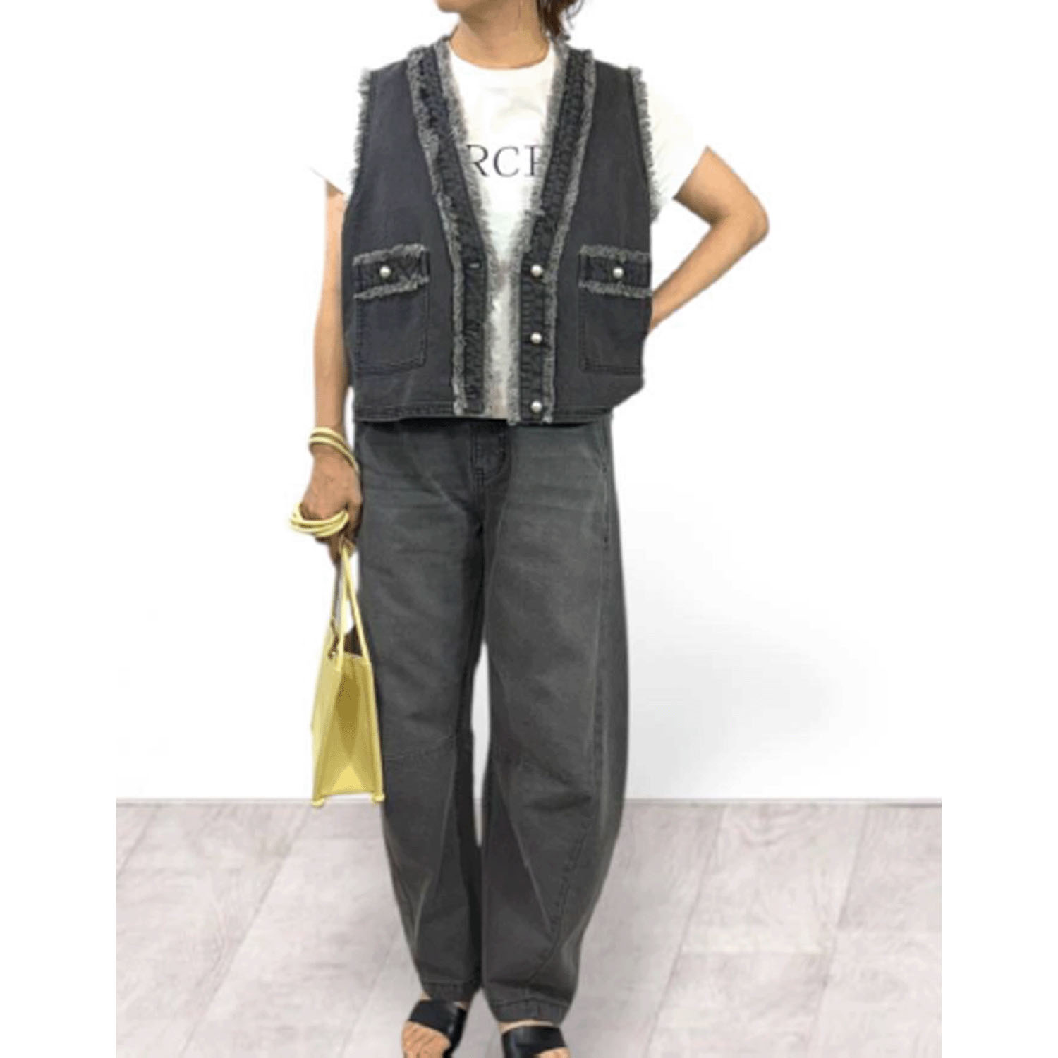 QTUME DENIMパールフリンジベスト - 画像3