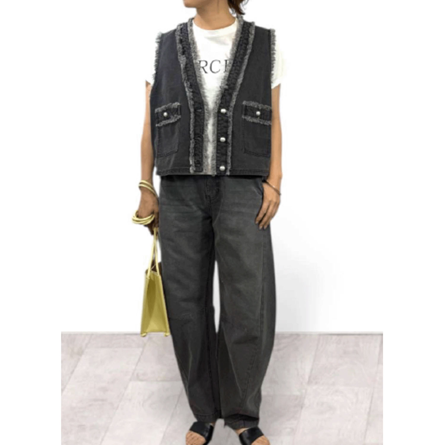 QTUME DENIMパールフリンジベスト - 画像4