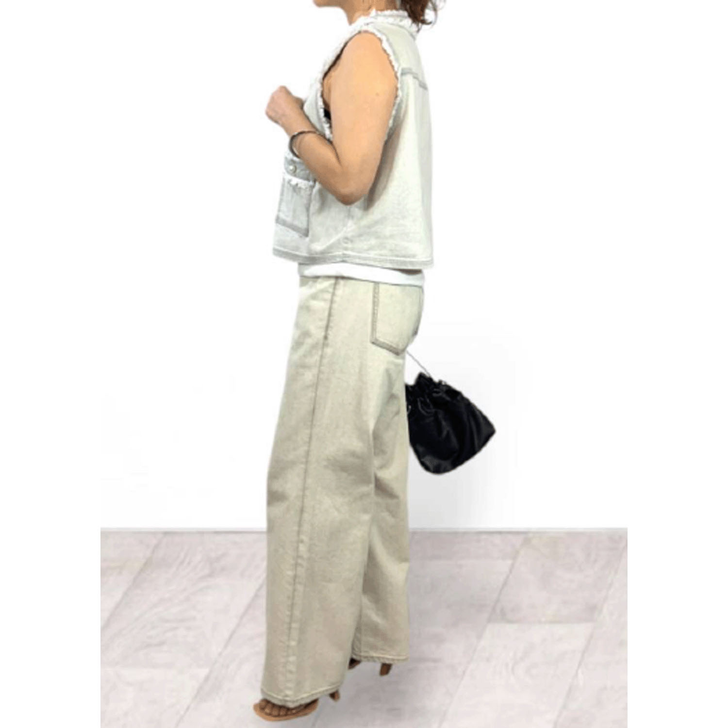 QTUME DENIMパールフリンジベスト - 画像9