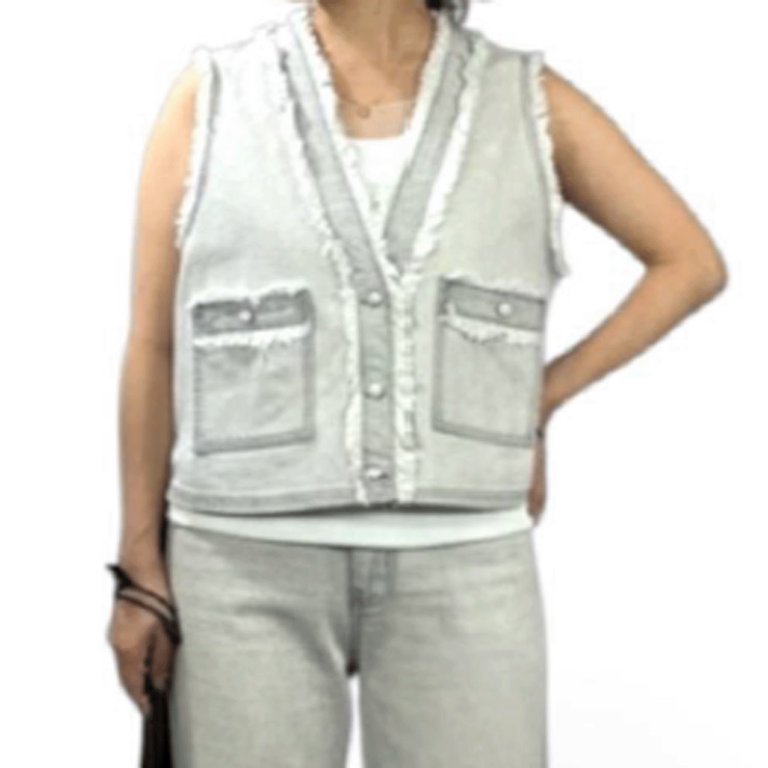 QTUME DENIMパールフリンジベスト - 画像1