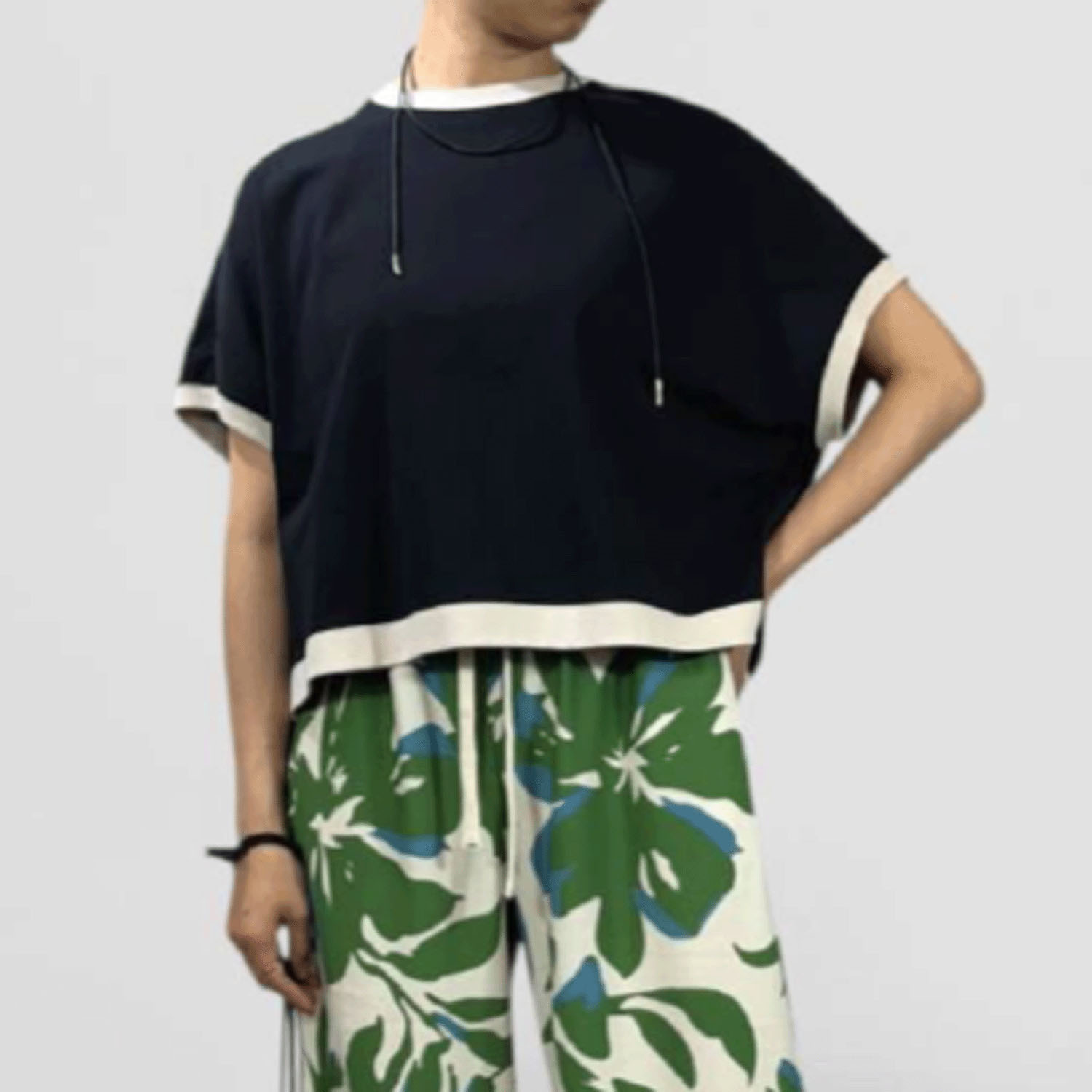 QTUME バイカラー細リブT