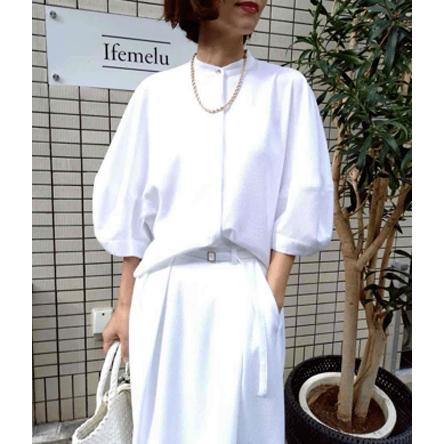 Doubleface Tokyo ボリュームスリーブシアサッカーブラウス