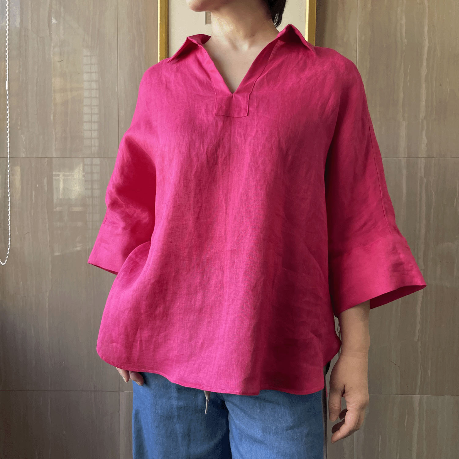 KOKIA 襟付きスキッパー麻ブラウス - 画像2