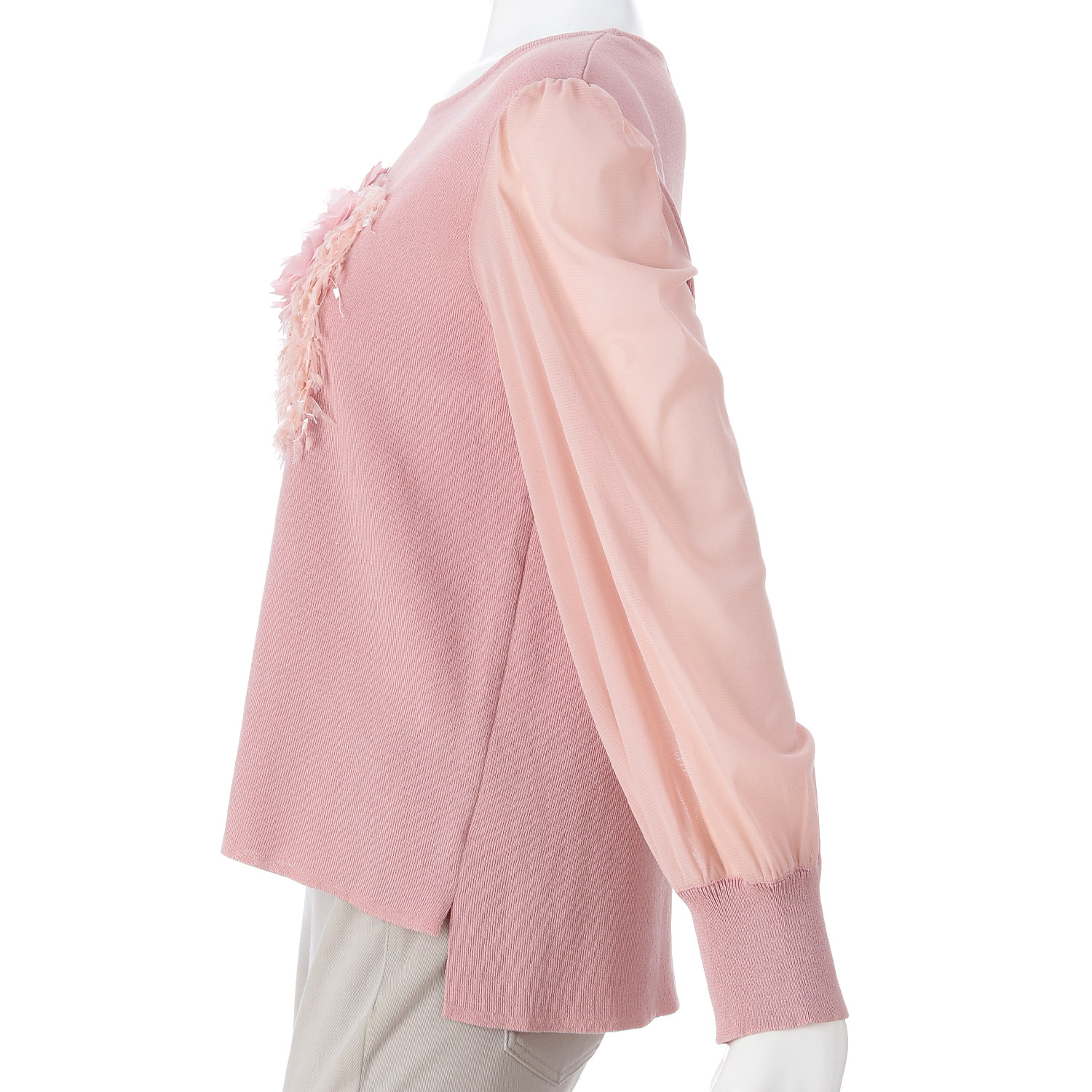 Super Beauty パワーネット素材袖胸元フラワーモチーフ使いセーター - 画像11