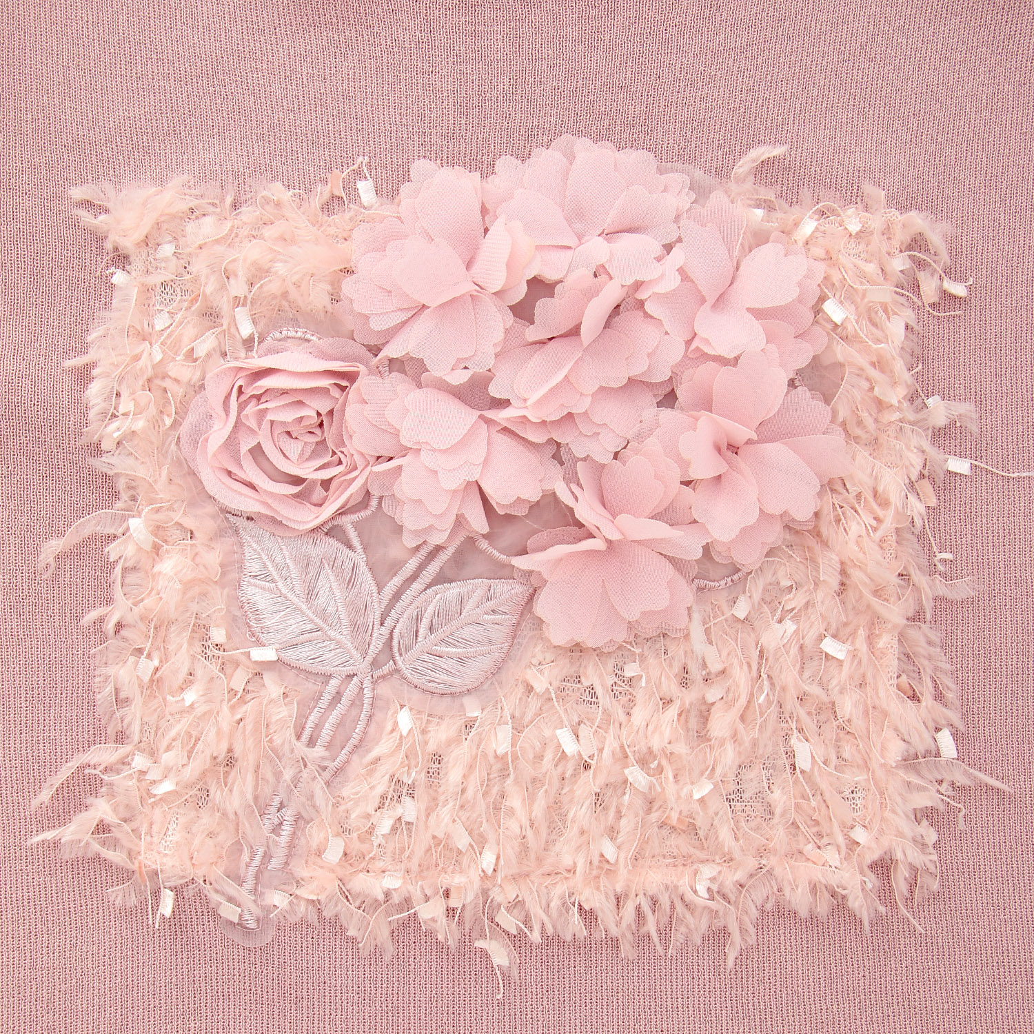 Super Beauty パワーネット素材袖胸元フラワーモチーフ使いセーター - 画像13