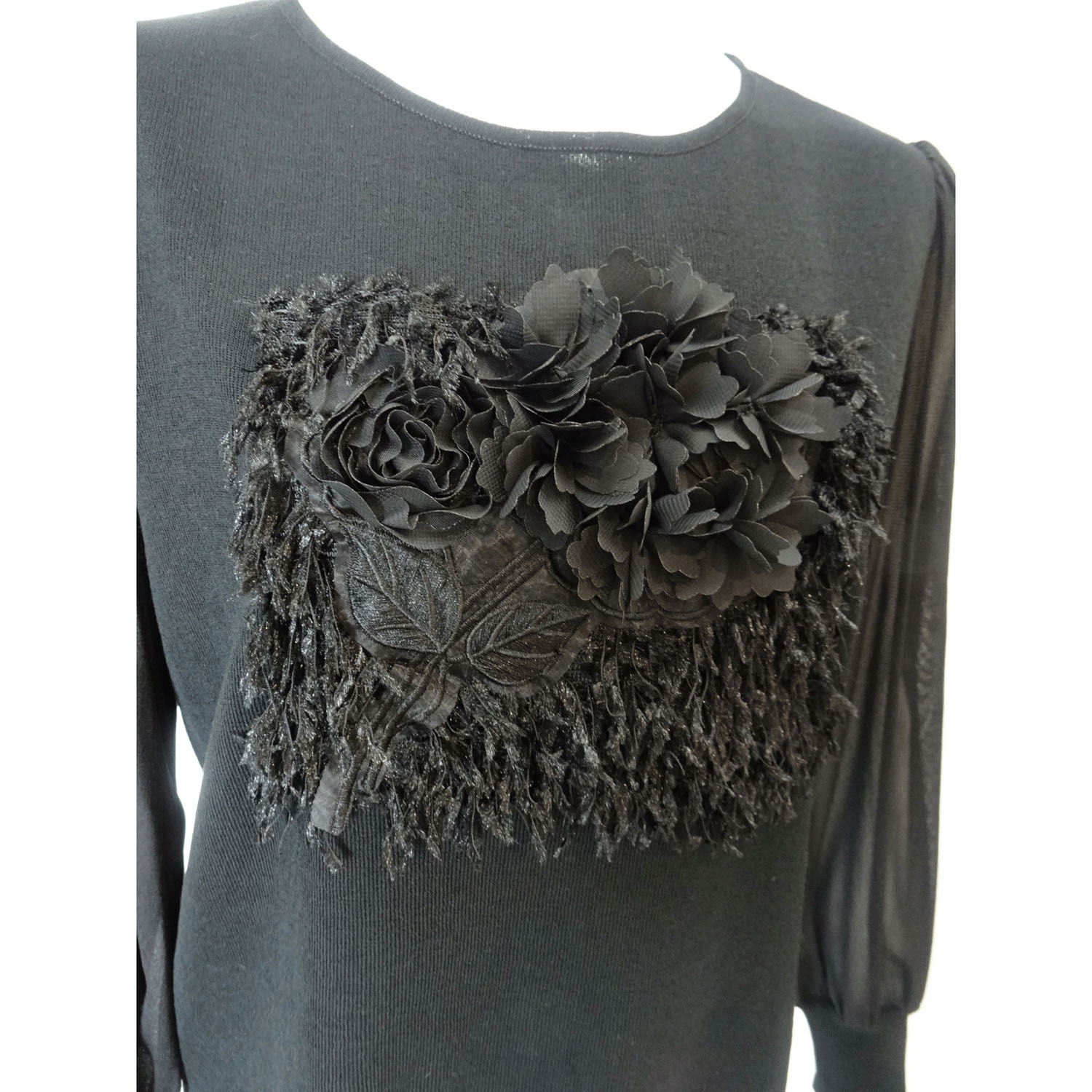 Super Beauty パワーネット素材袖胸元フラワーモチーフ使いセーター - 画像5