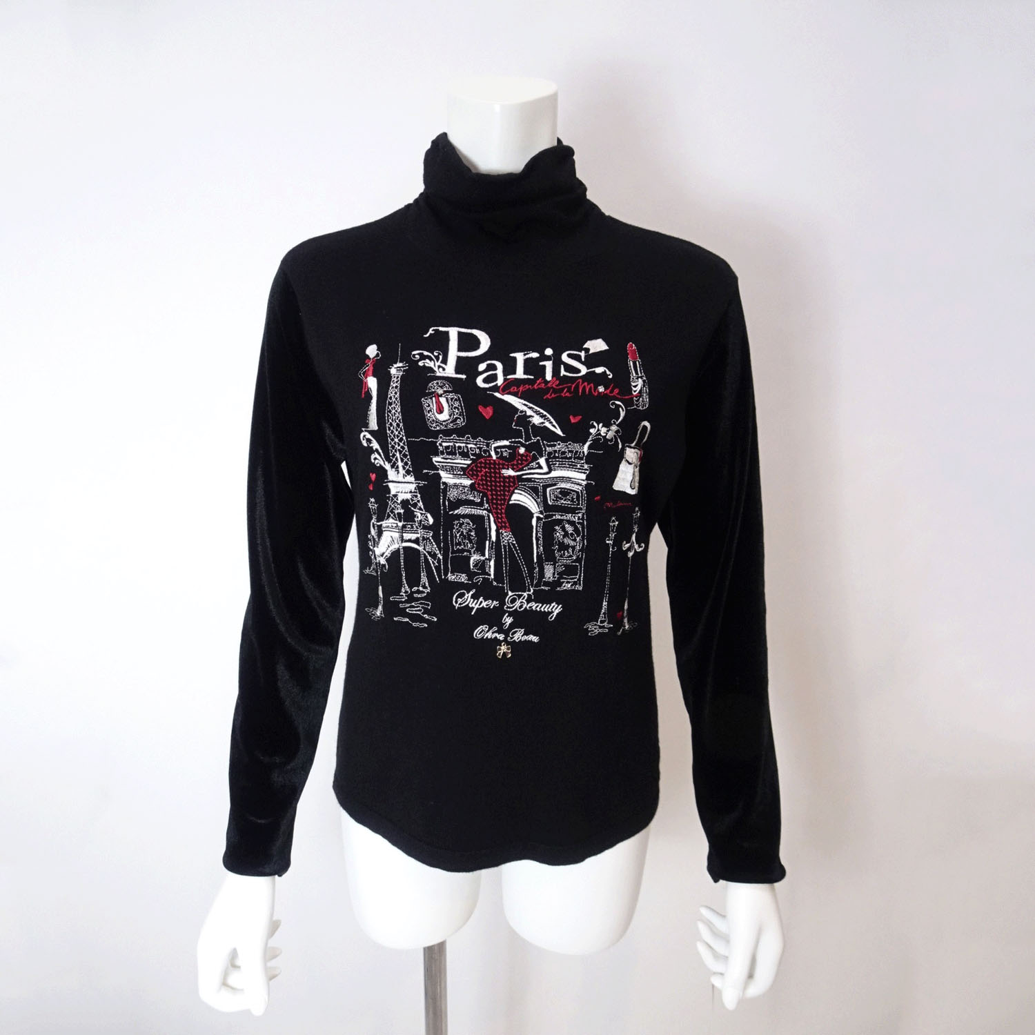 Super Beauty PARIS刺しゅう入りハイネックセーター - 画像2