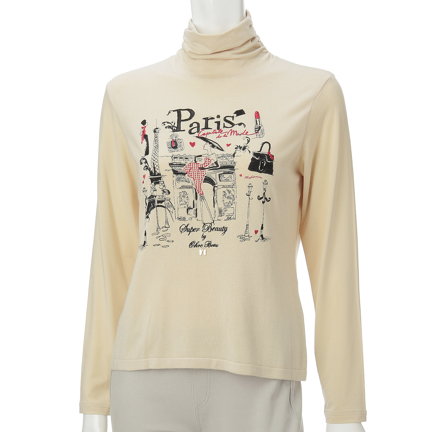Super Beauty PARIS刺しゅう入りハイネックセーター - 画像5