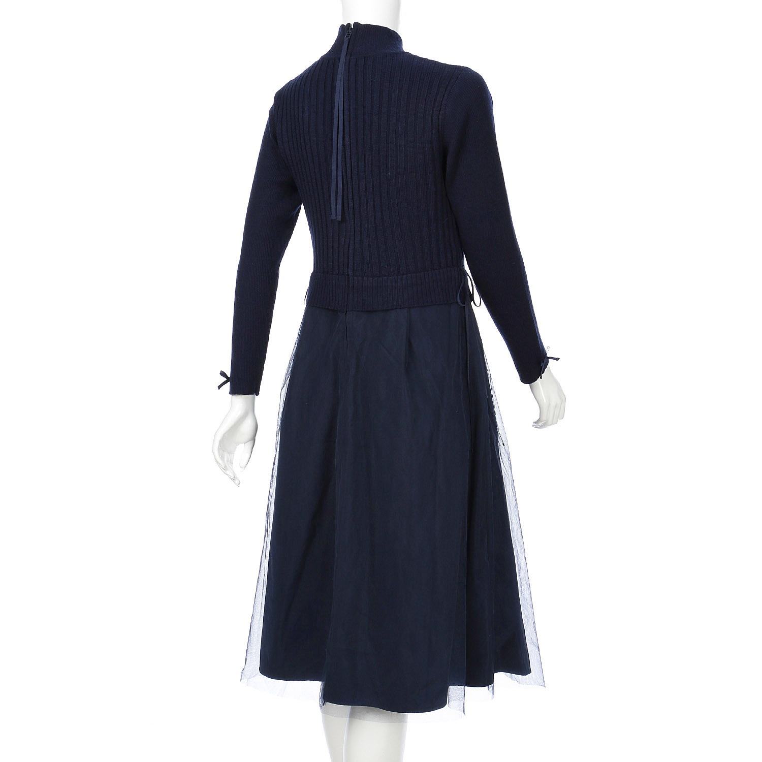 Super Beauty ウエスト異素材切替ケーブル編みハイネックワンピース - 画像13