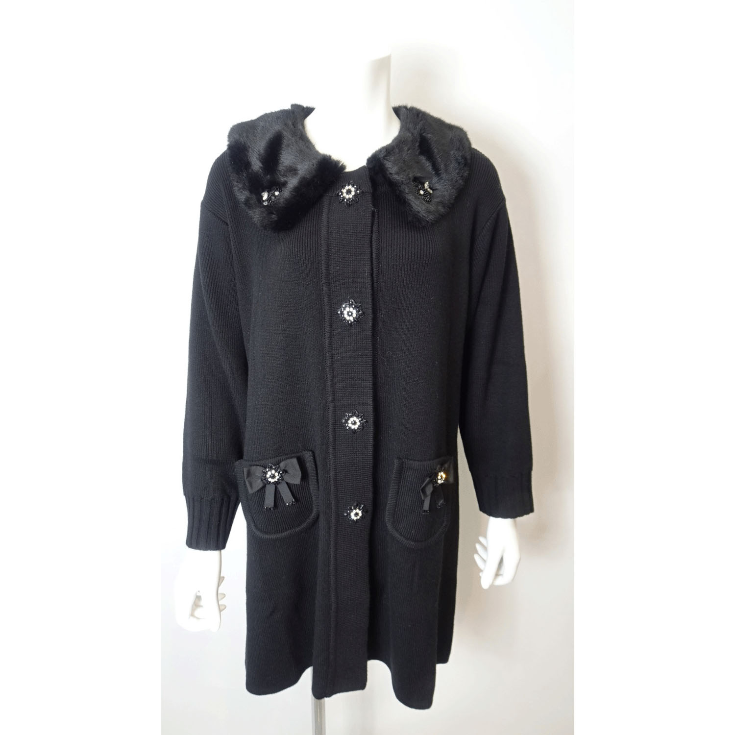 Super Beauty ファー襟ニットジャケット - 画像1