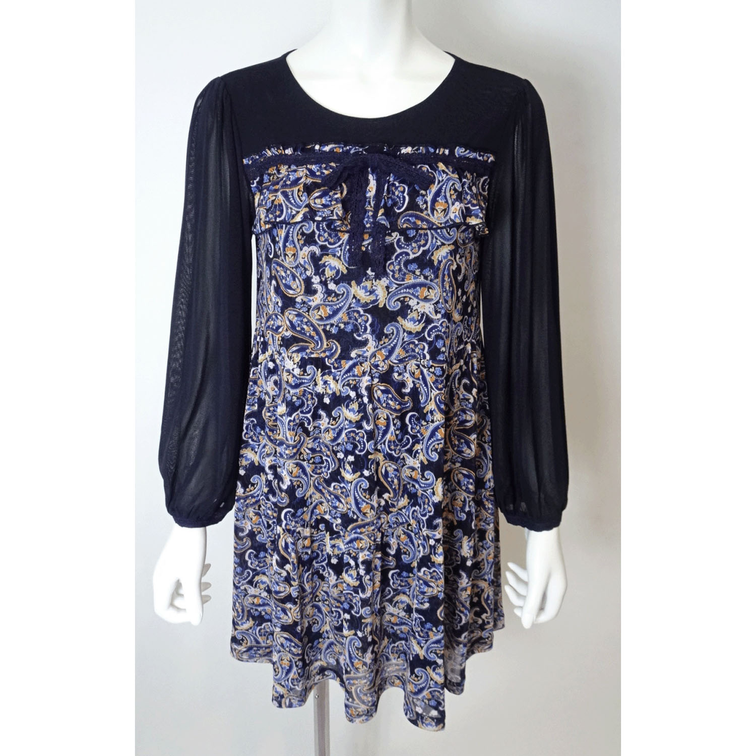 Super Beauty ペイズリー柄パワーネット素材チュニックカットソー - 画像5