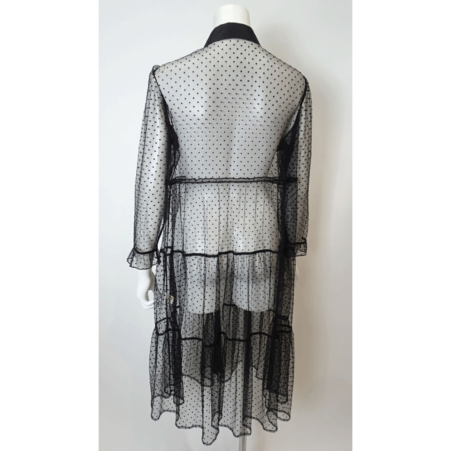 Super Beauty ドット柄チュール襟付きティアードブラウス - 画像4