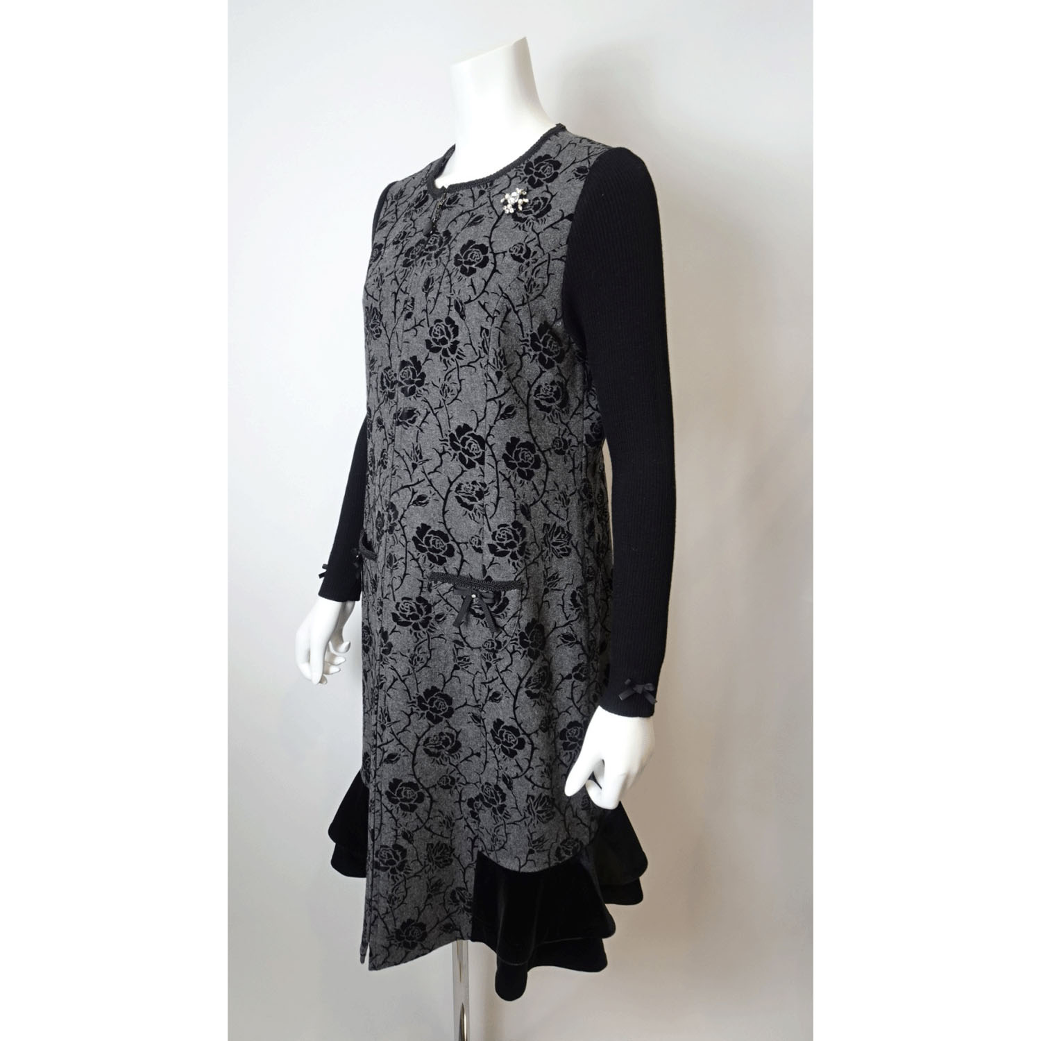 Super Beauty 裾フリルフロッキプリント前あきワンピース - 画像3