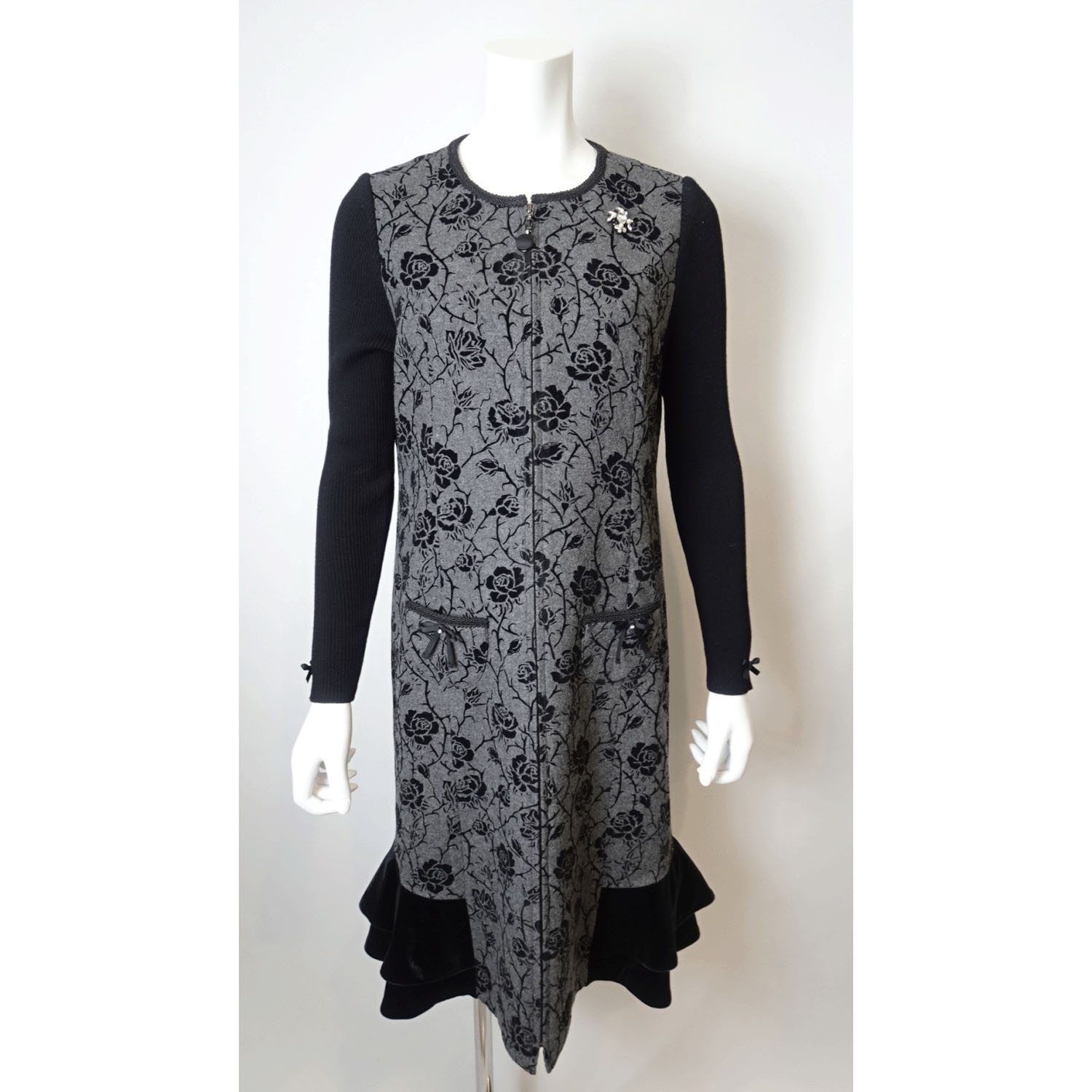 Super Beauty 裾フリルフロッキプリント前あきワンピース - 画像1