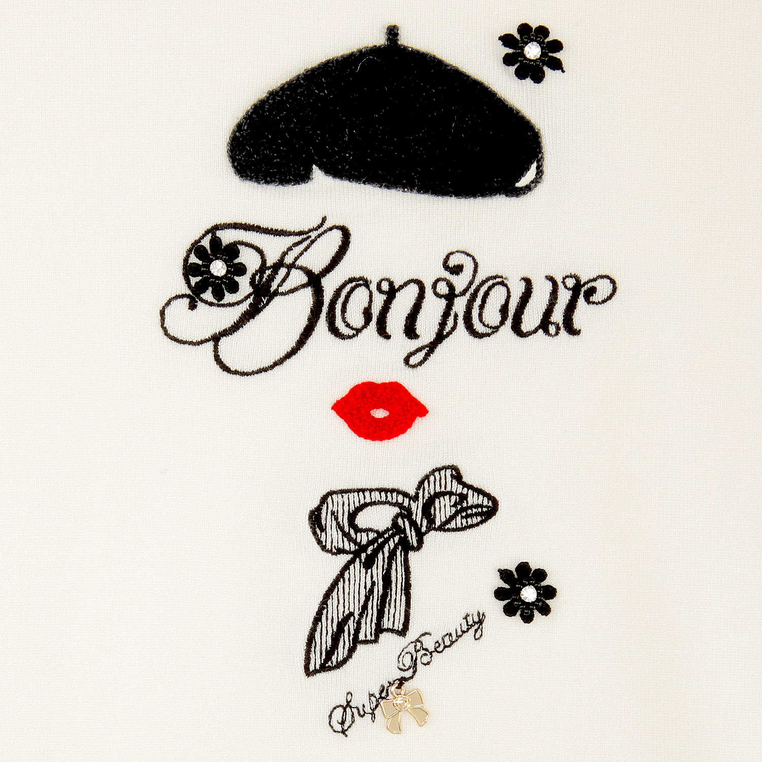 Super Beauty 胸元刺繍裾ボーダーニット - 画像8