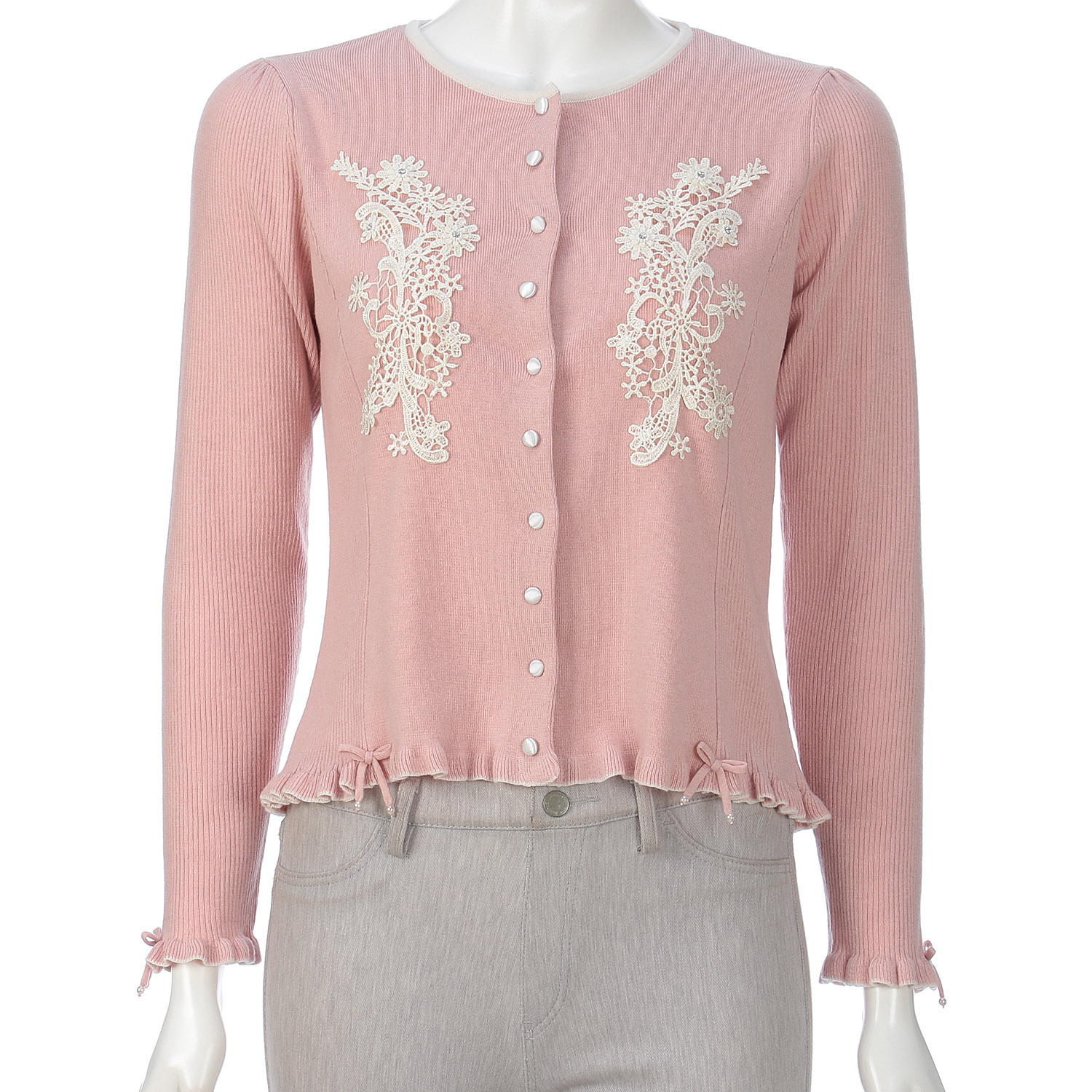 Super Beauty レースモチーフニットカーディガン - 画像1