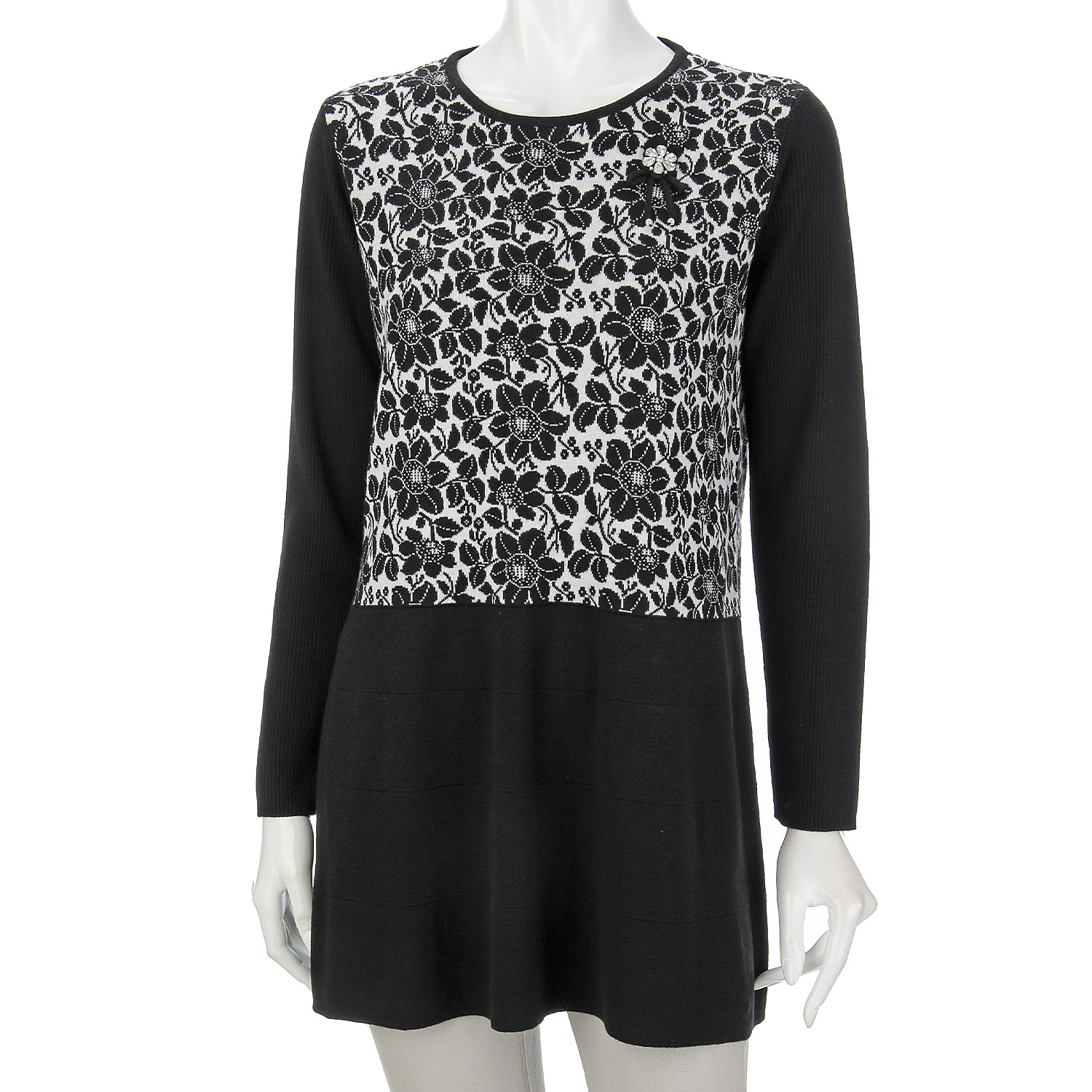 Super Beauty 花柄ジャカードニットチュニックプルオーバー - 画像6