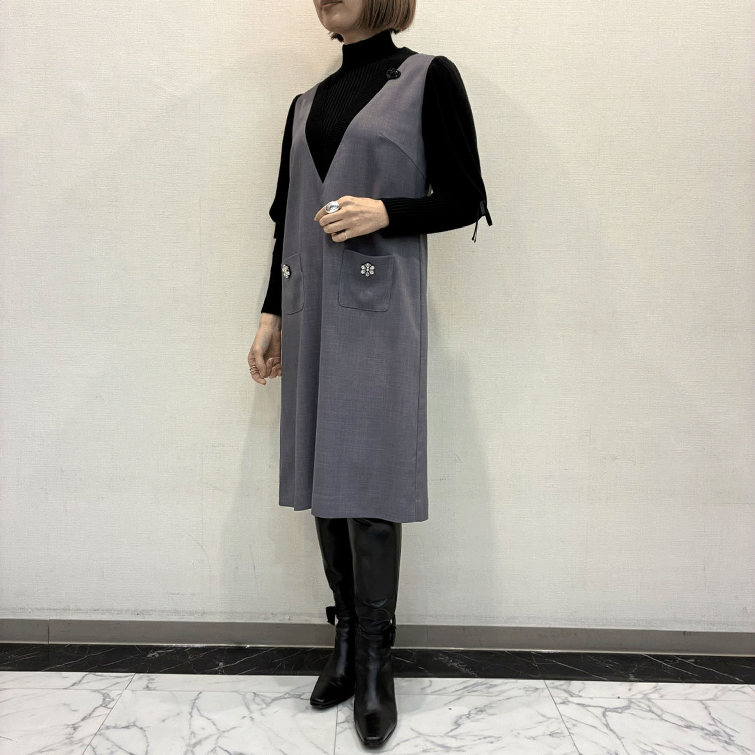 Super Beauty レイヤード風コンビワンピース - 画像1