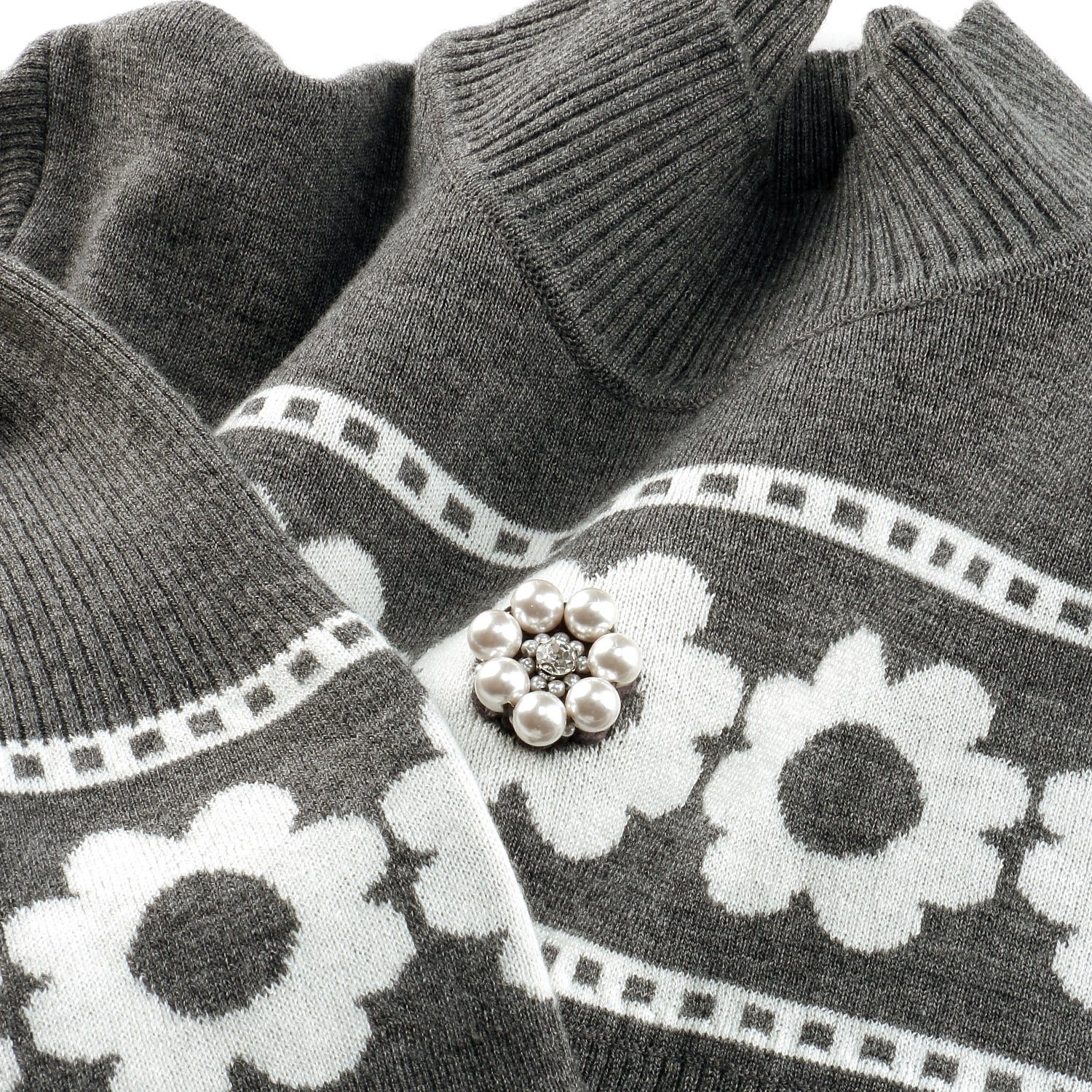 Super Beauty 花柄ジャガード編みニットワンピース - 画像3