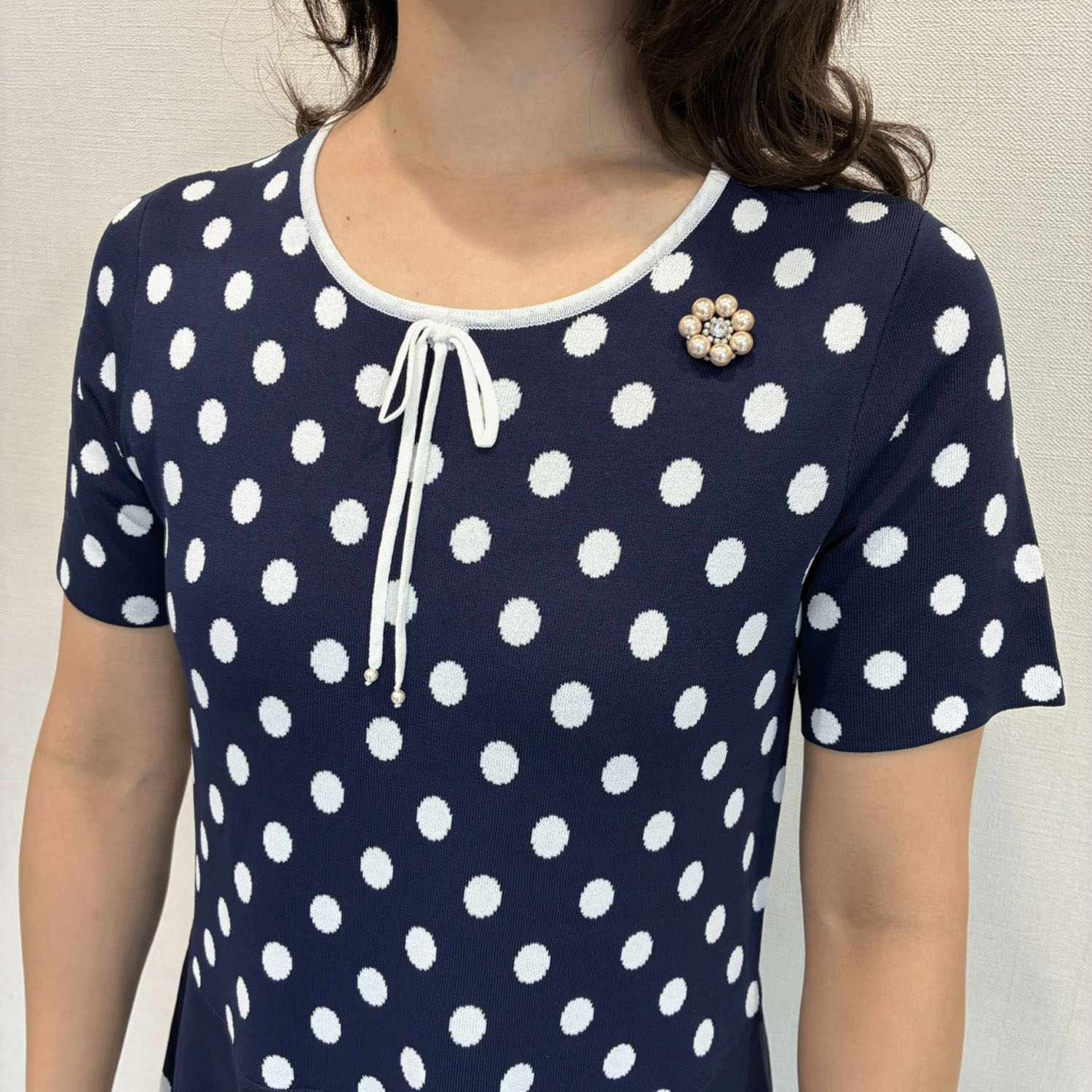 Super Beauty 水玉ジャカード編み切替ニットワンピース - 画像11