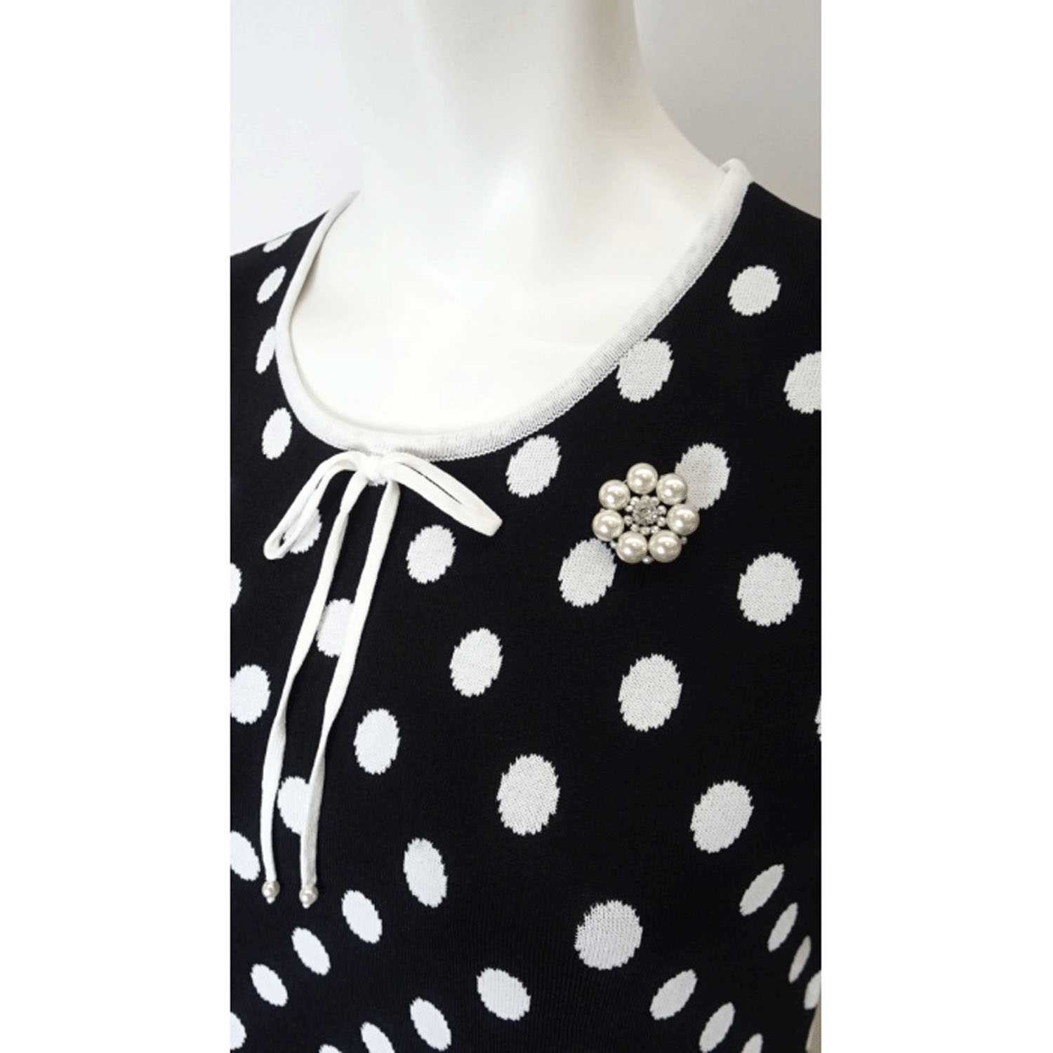 Super Beauty 水玉ジャカード編み切替ニットワンピース - 画像5