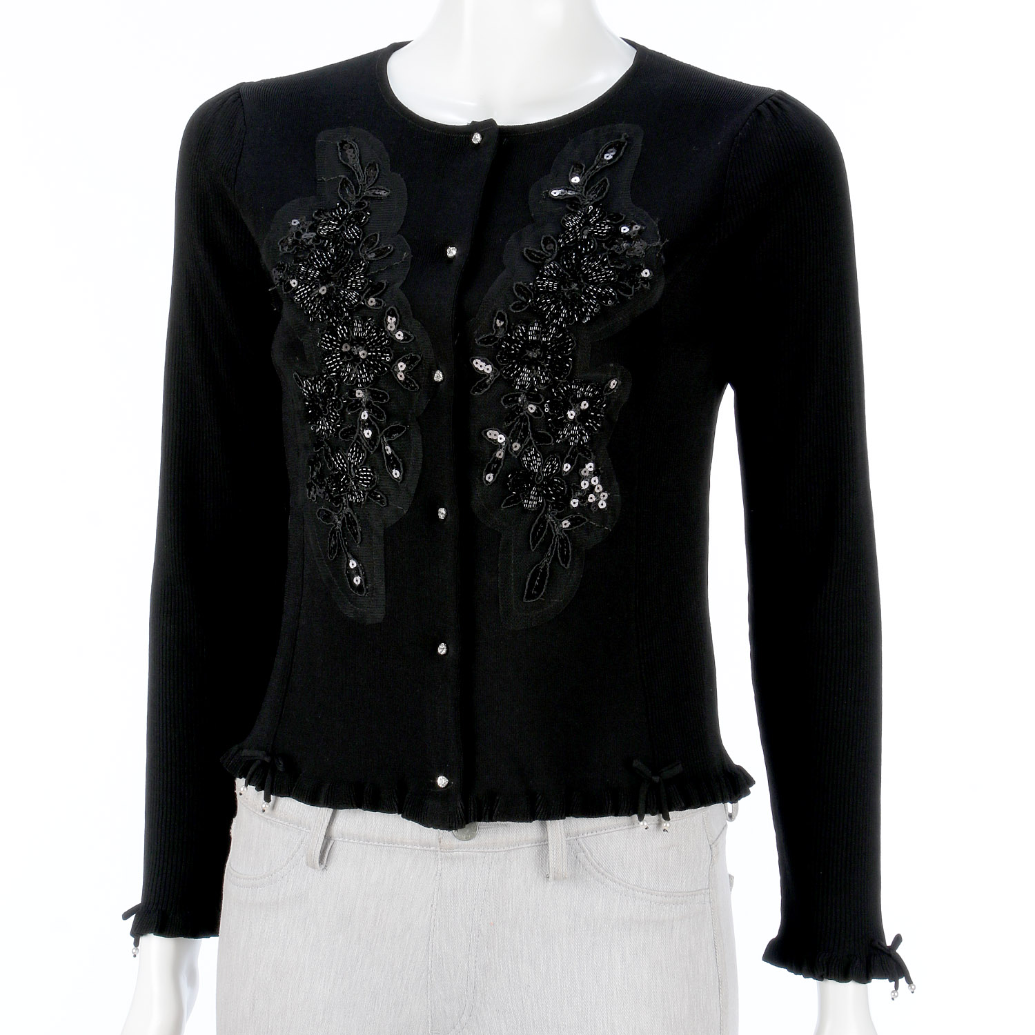 【Insta Live】Super Beauty 前立てスパンコール使い裾フリルカーディガン - 画像11