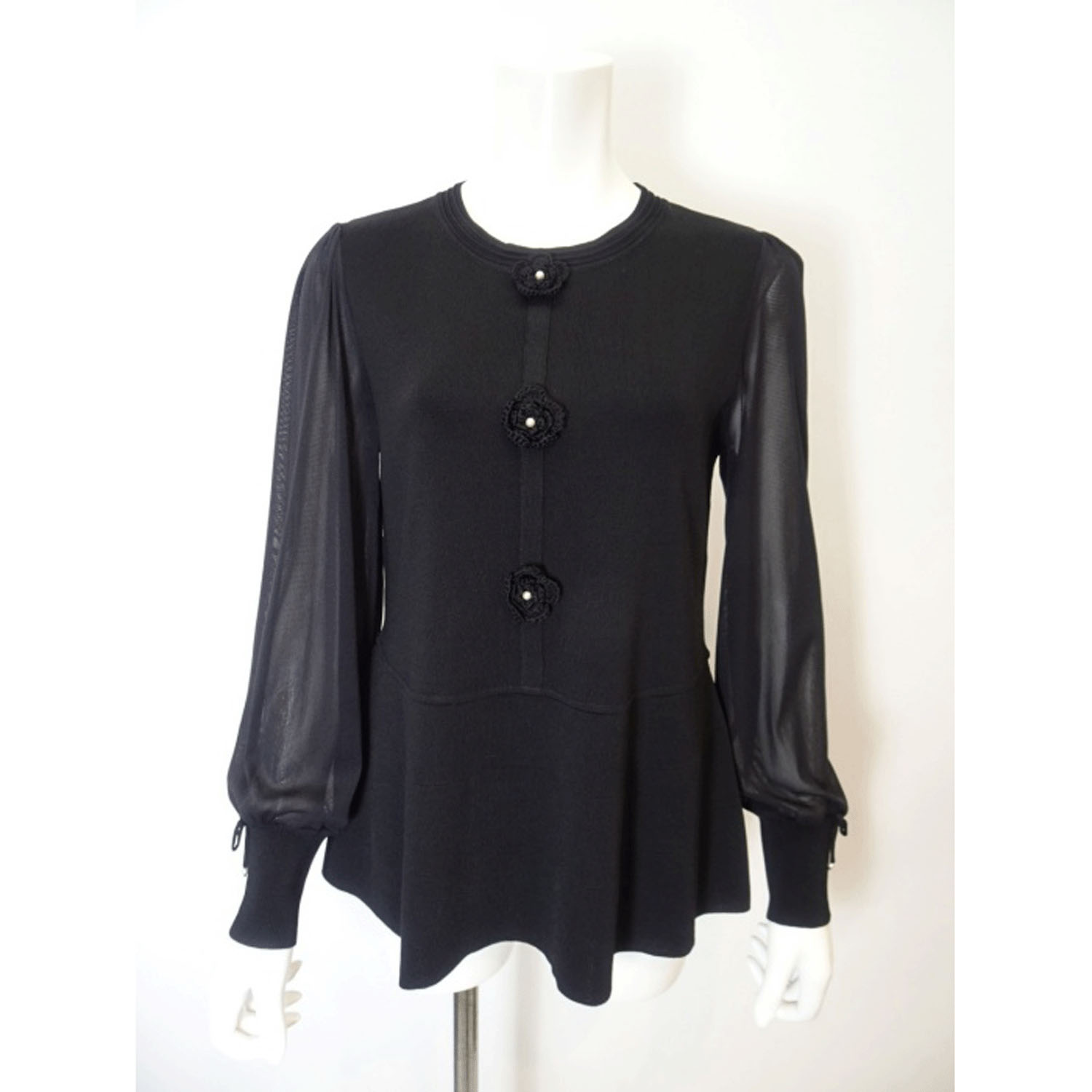 Super Beauty かぎ針花モチーフ付袖パワーネット素材セーター - 画像6