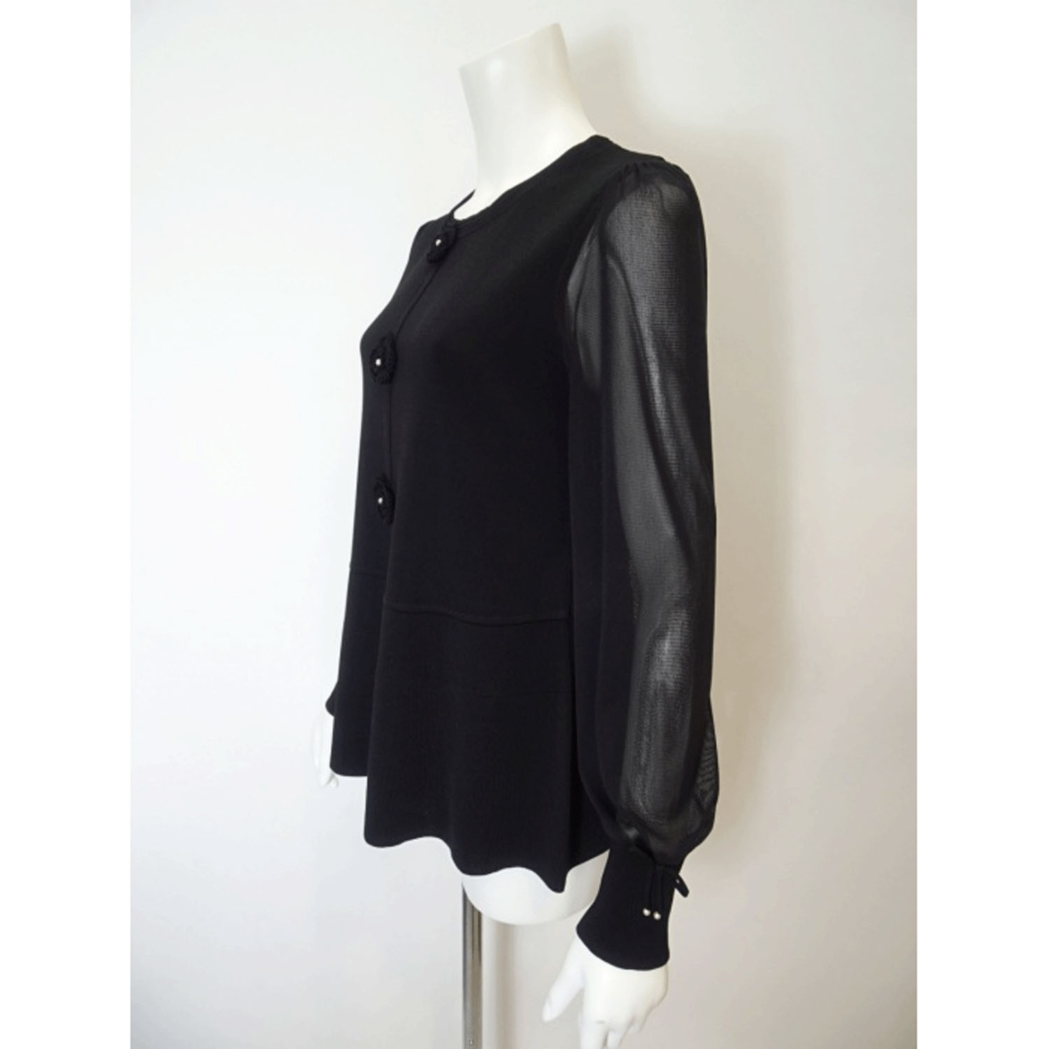 Super Beauty かぎ針花モチーフ付袖パワーネット素材セーター - 画像7