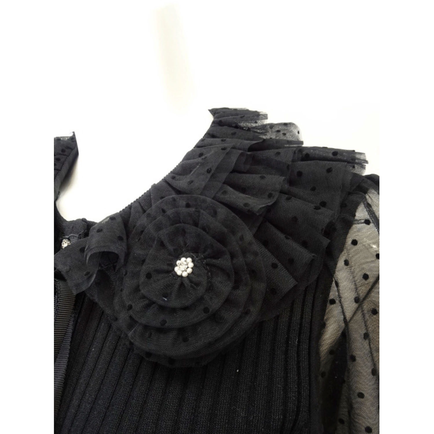 【3月中旬入荷予定】Super Beauty ドット柄袖＆衿のリブ編みニットカーディガン（衿着脱可） - 画像5