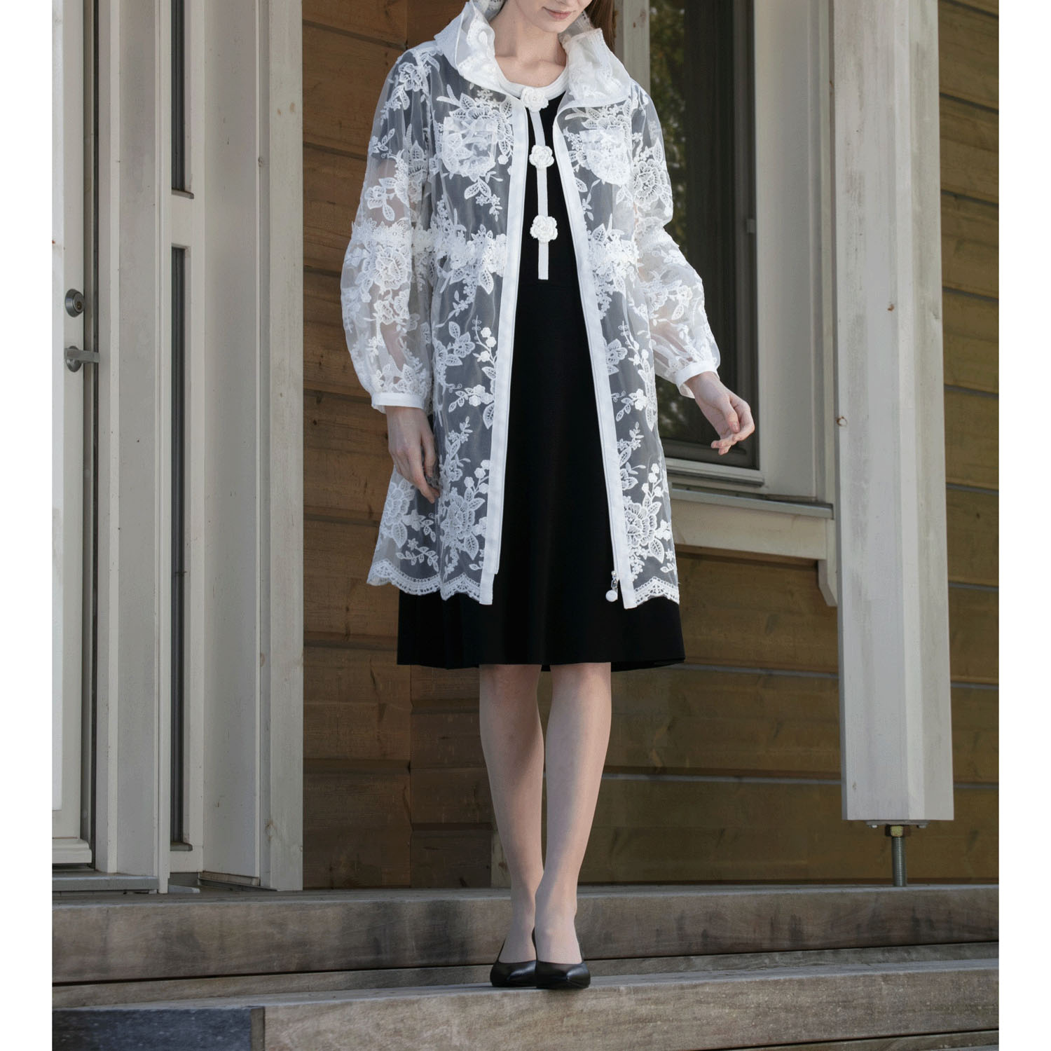 Super Beauty かぎ針花モチーフ付配色ニットワンピース - 画像2