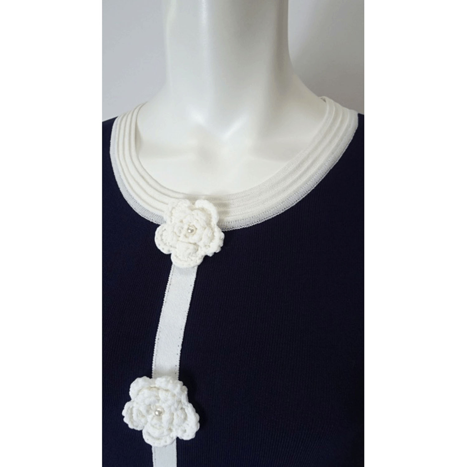 Super Beauty かぎ針花モチーフ付配色ニットワンピース - 画像11