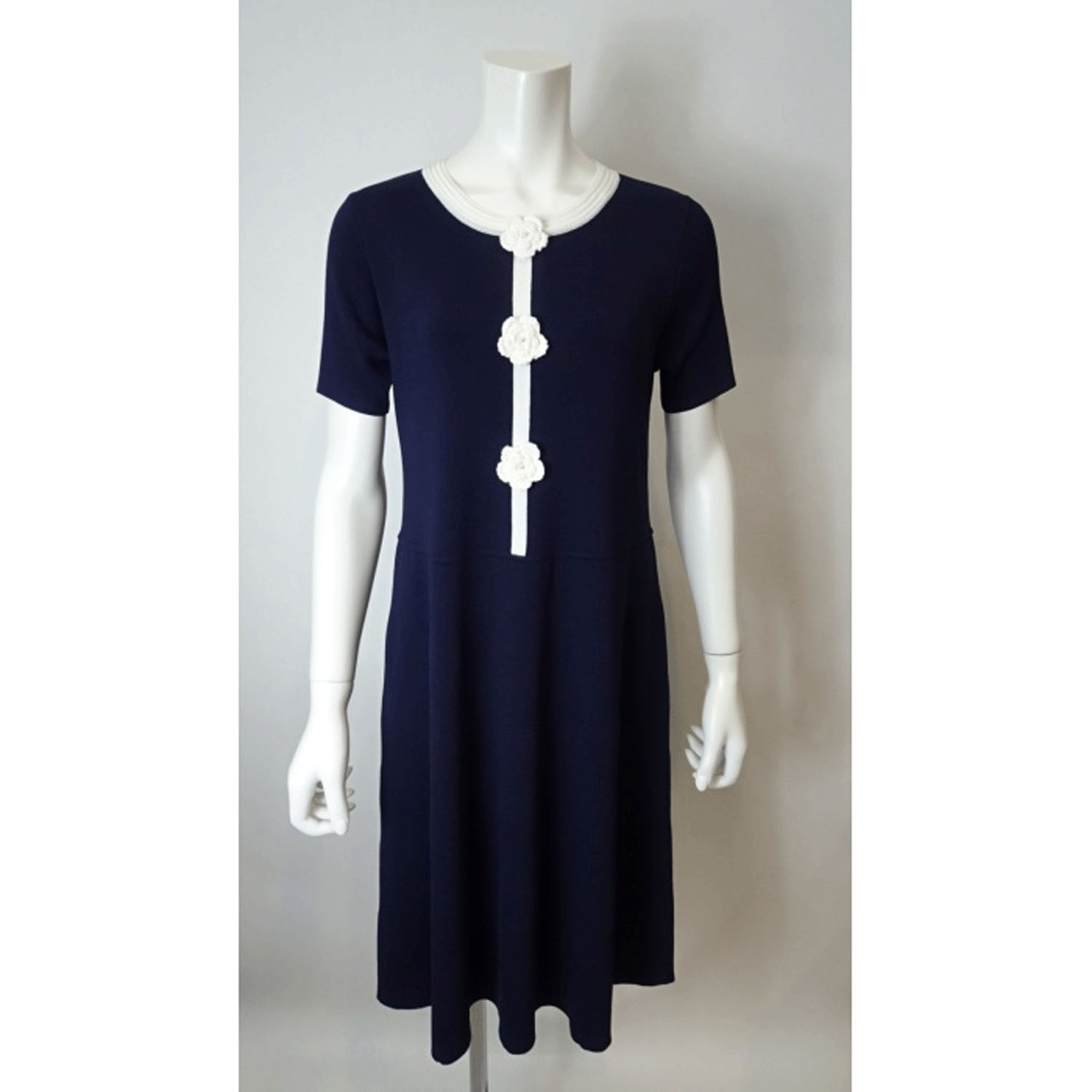 Super Beauty かぎ針花モチーフ付配色ニットワンピース - 画像7