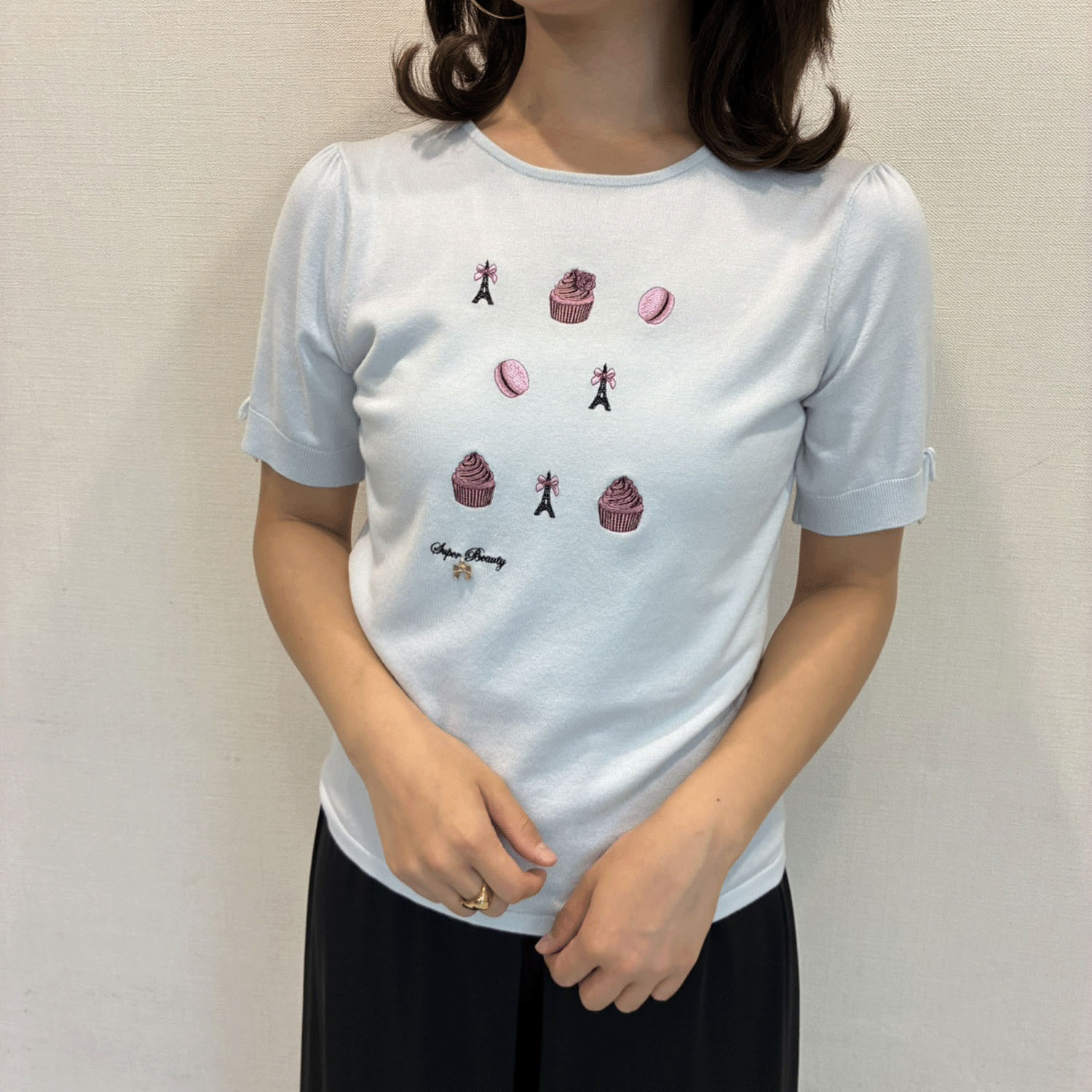 【Insta Live】Super Beauty スイーツ刺しゅう半袖セーター - 画像2