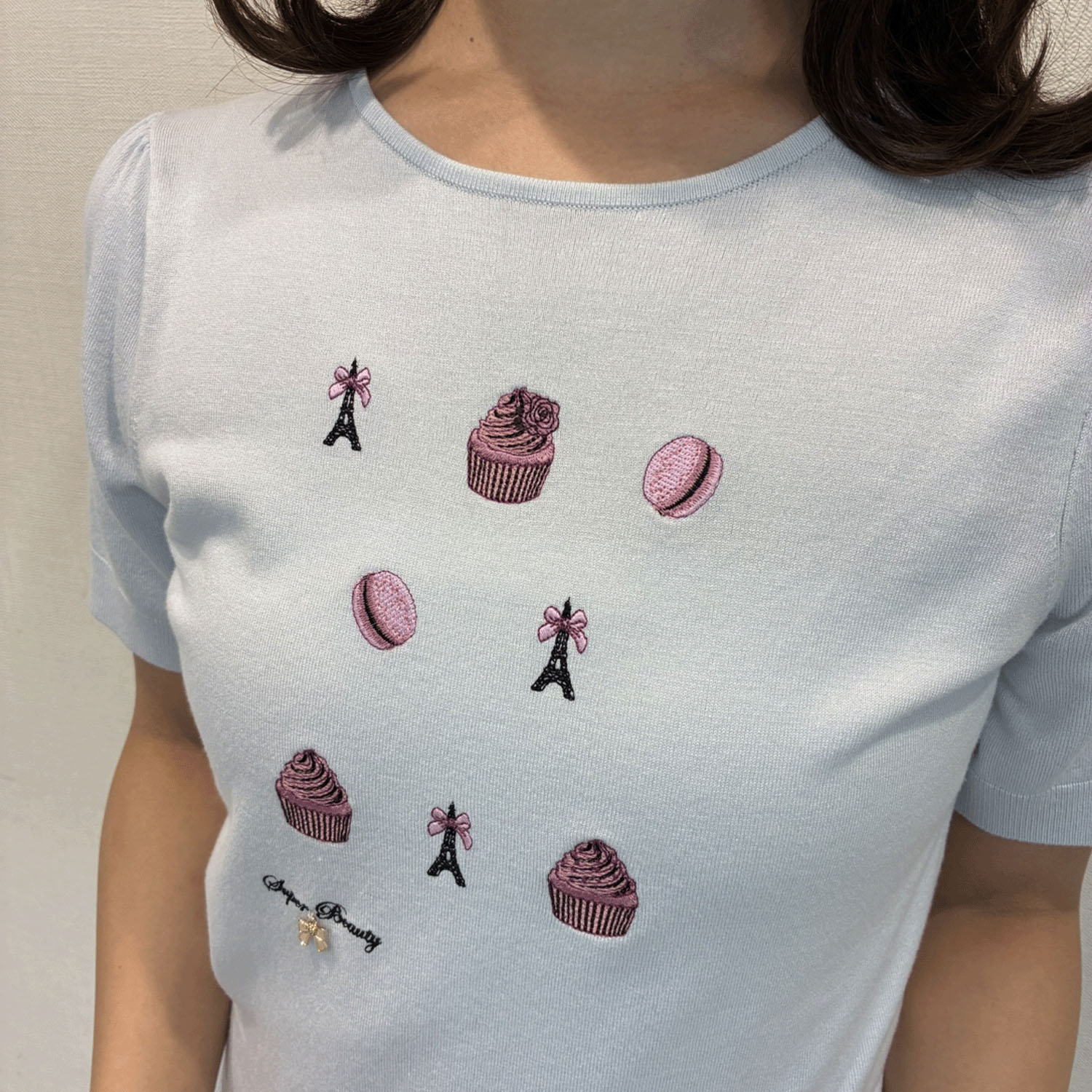 【Insta Live】Super Beauty スイーツ刺しゅう半袖セーター - 画像4